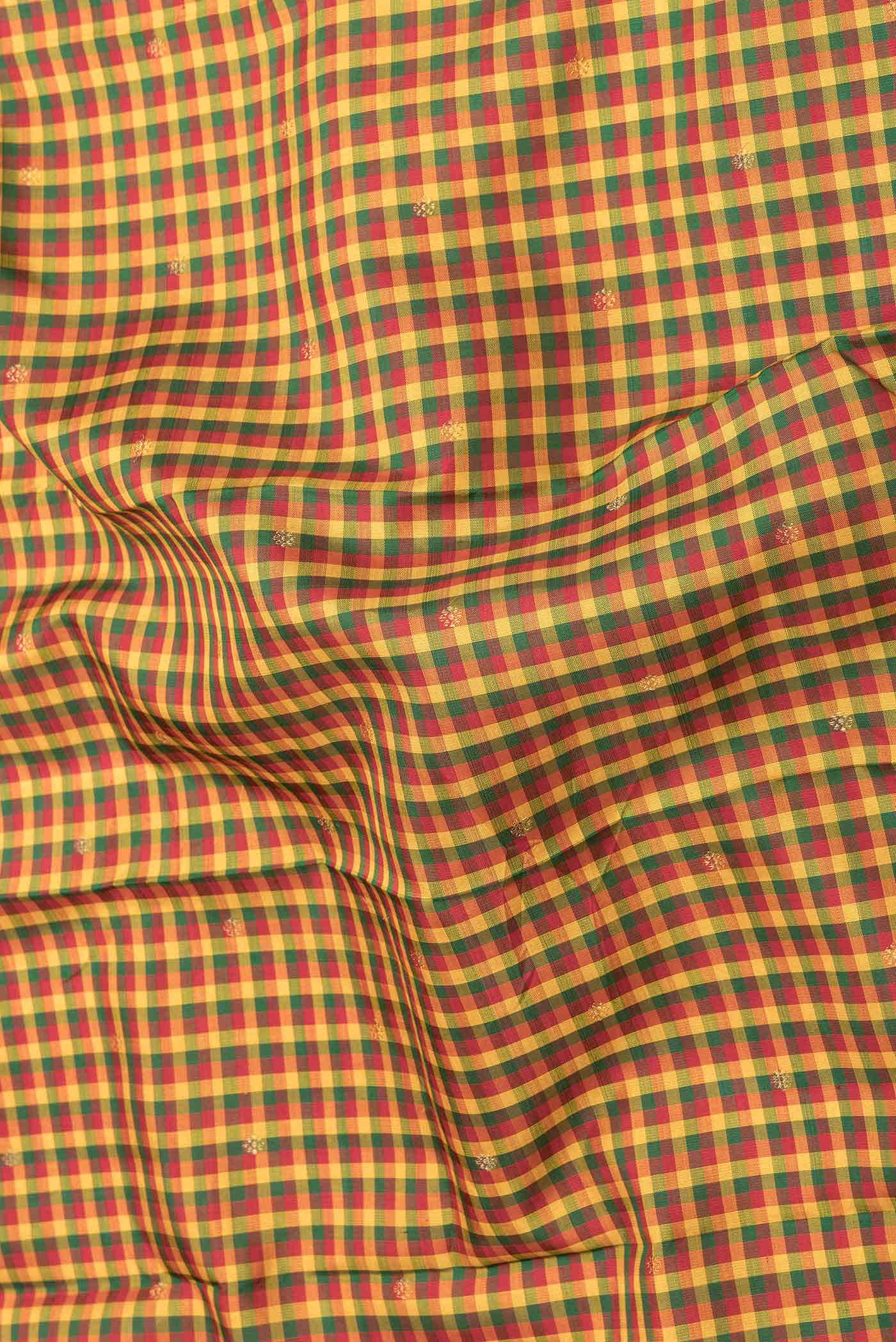 Pure Silk Pure Zari Yellow Green and Red Dual Tone Kanchipuram Saree