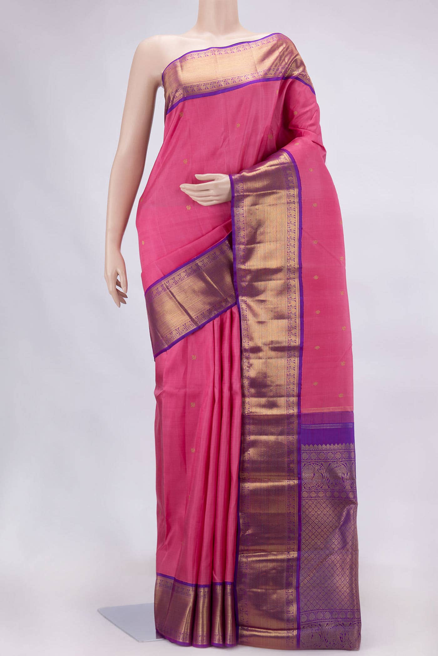 Pure Silk Pure Zari Pink Dual Tone Kanchipuram Saree
