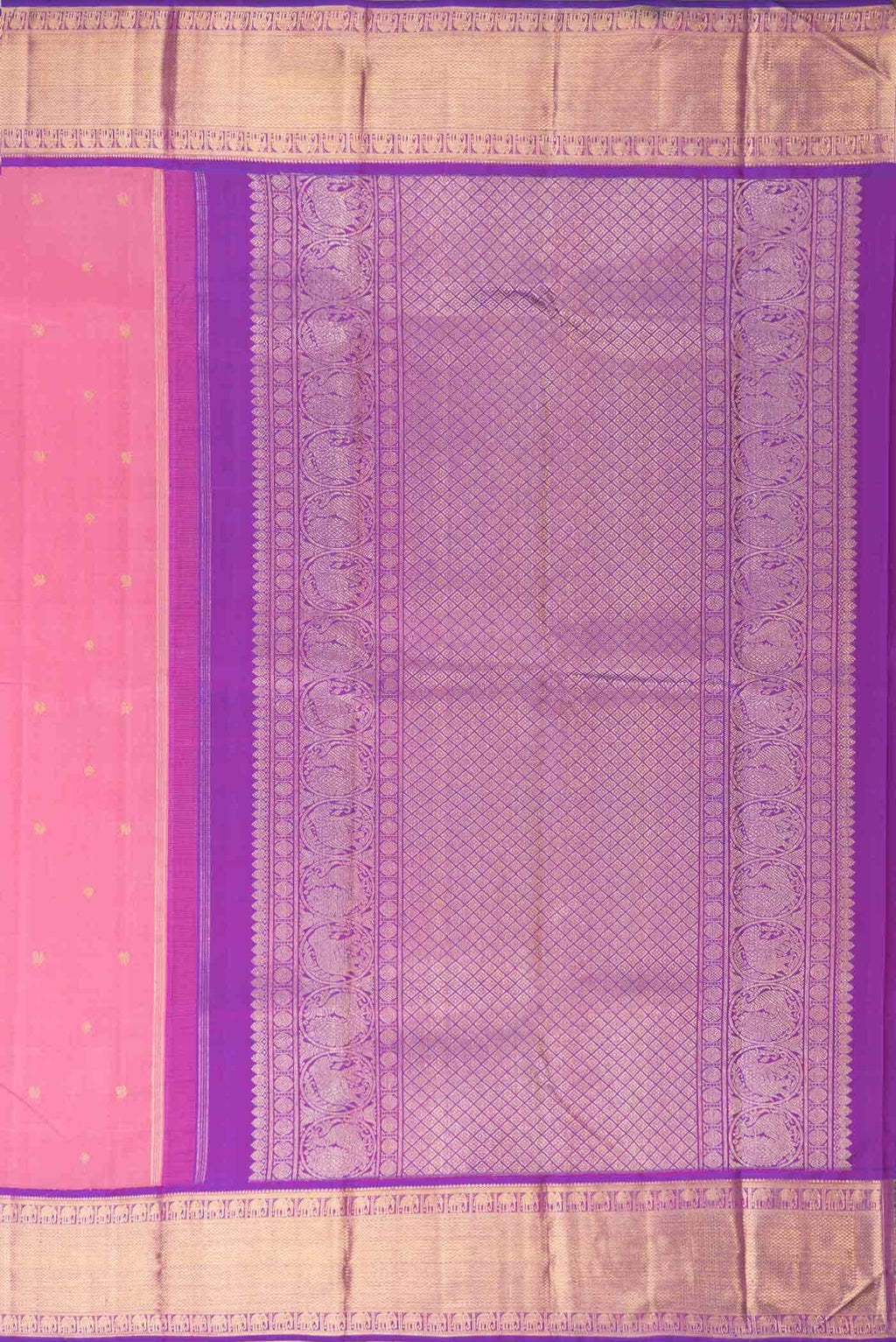 Pure Silk Pure Zari Pink Dual Tone Kanchipuram Saree