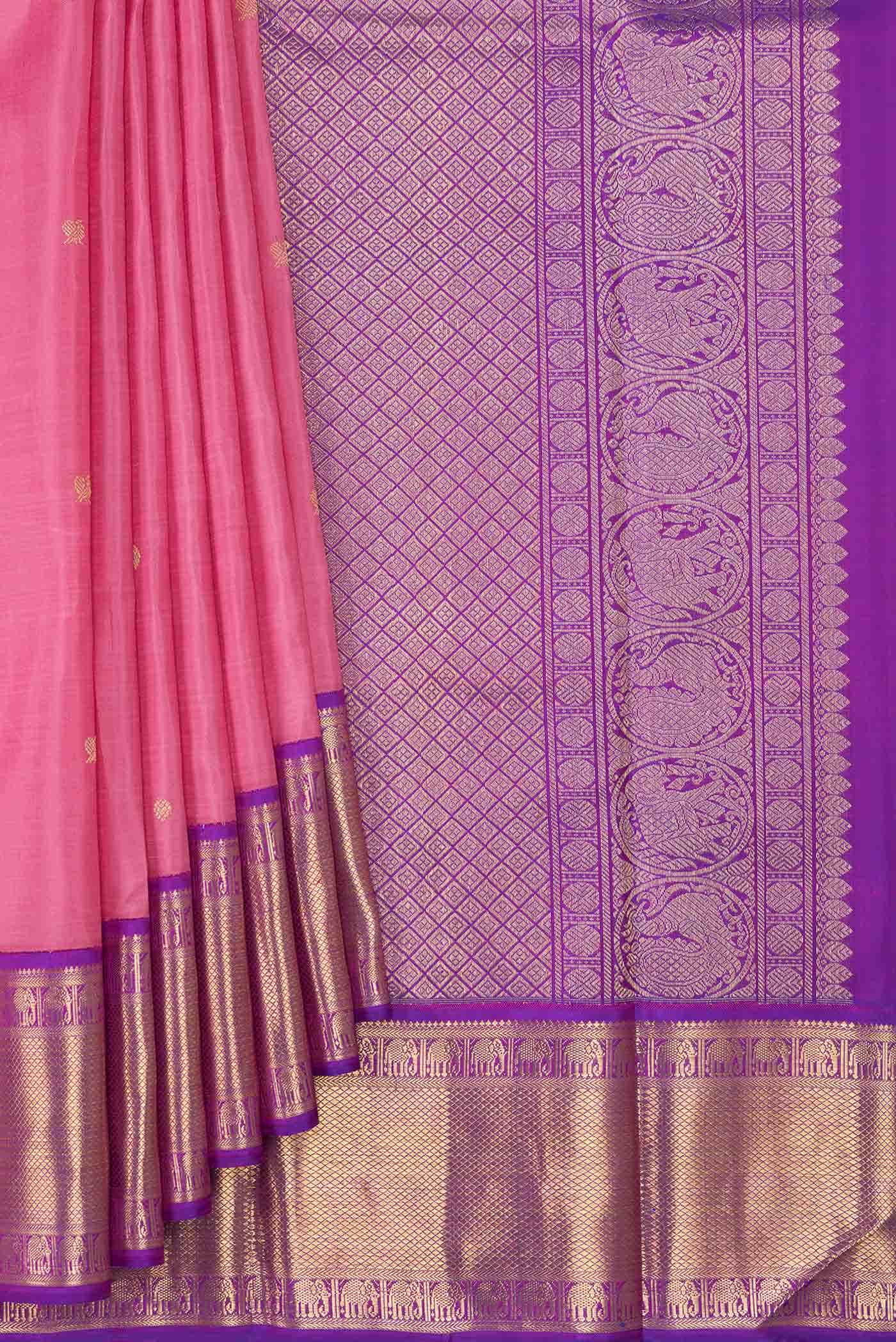 Pure Silk Pure Zari Pink Dual Tone Kanchipuram Saree