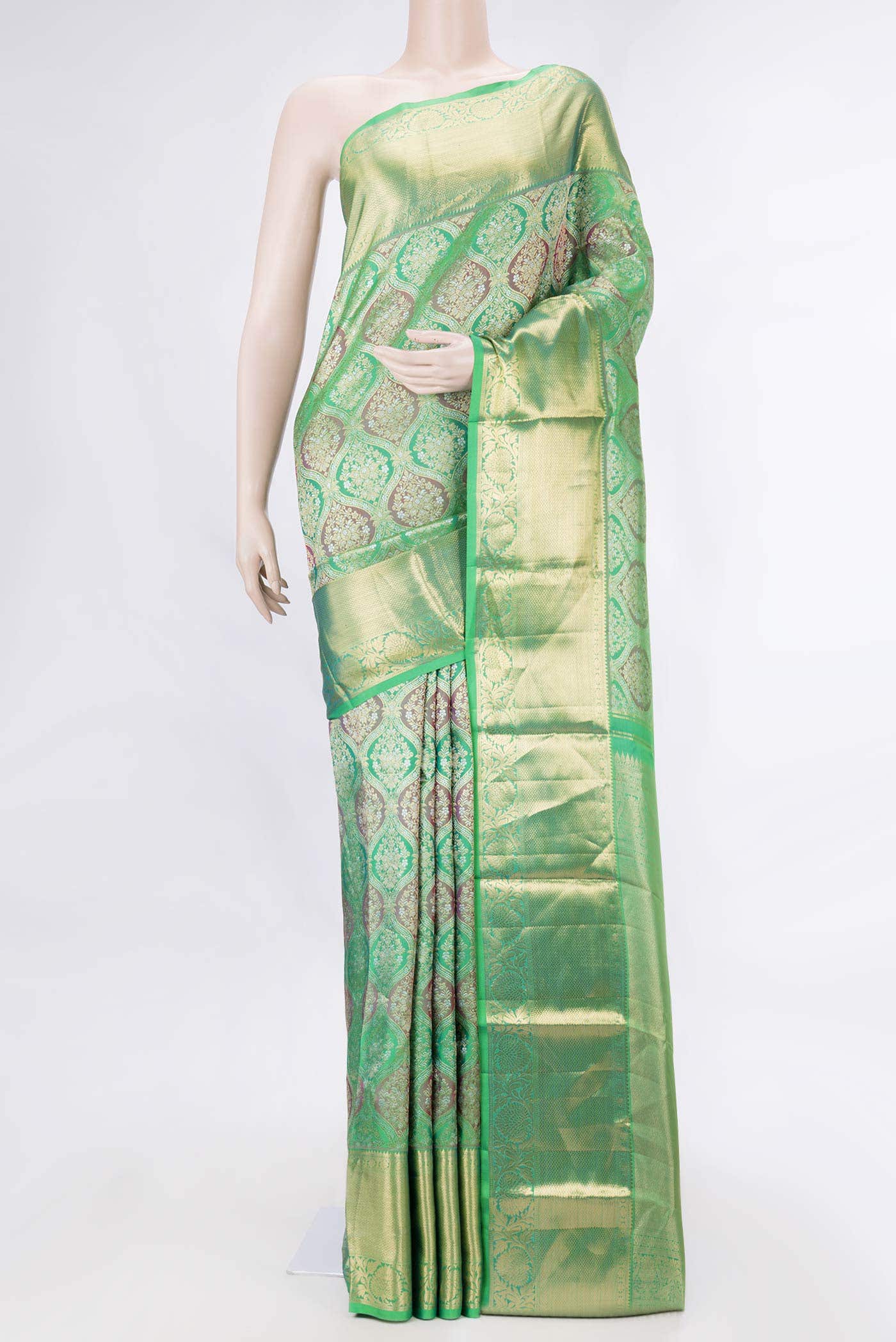 Parrot Green Dual Tone Kanchipuram Silk Saree