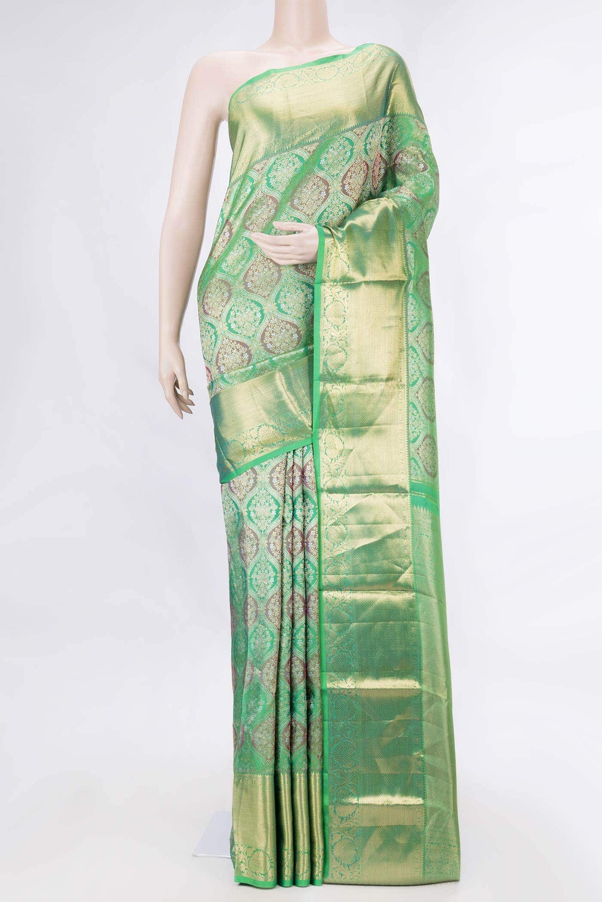Parrot Green Dual Tone Kanchipuram Silk Saree