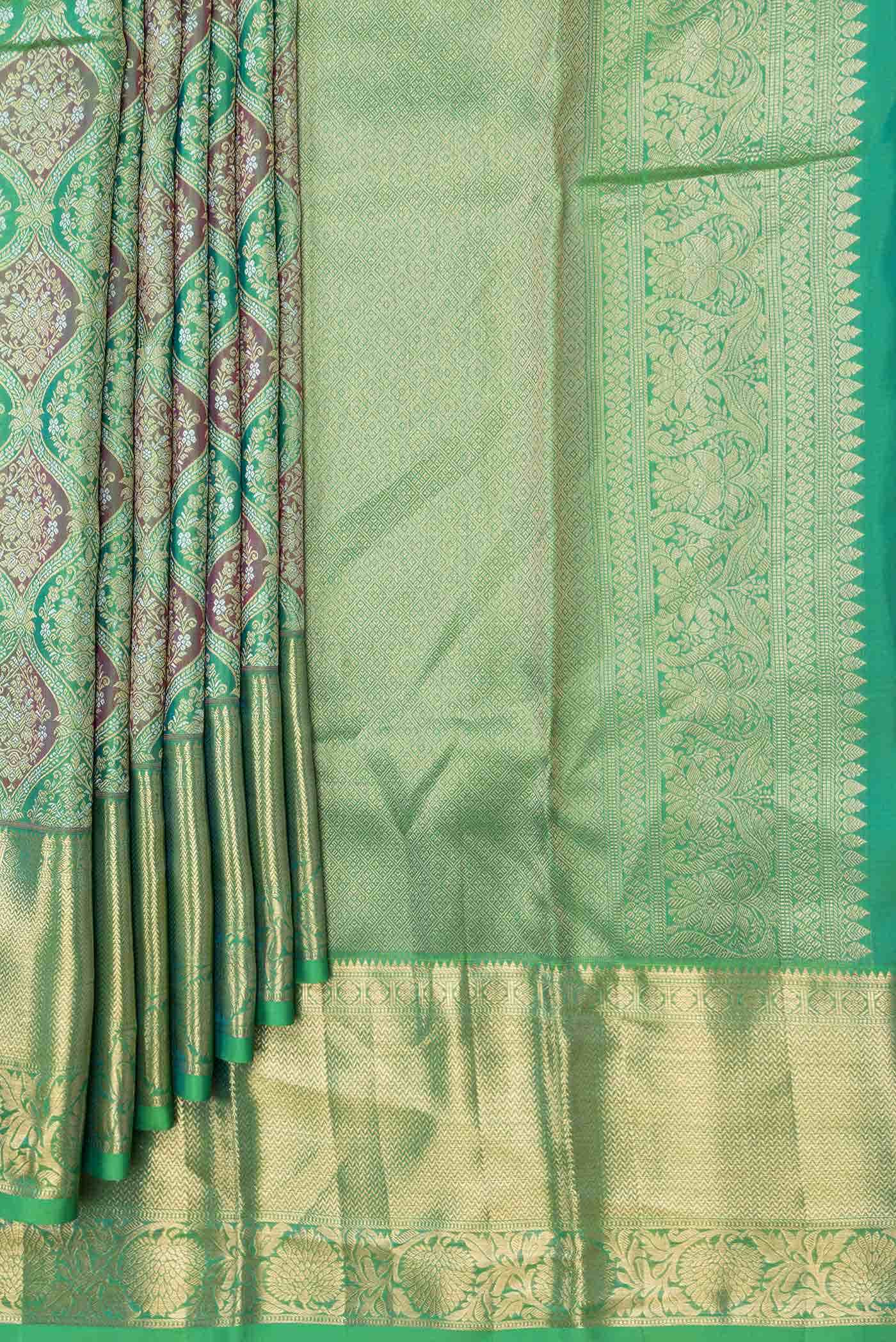 Parrot Green Dual Tone Kanchipuram Silk Saree