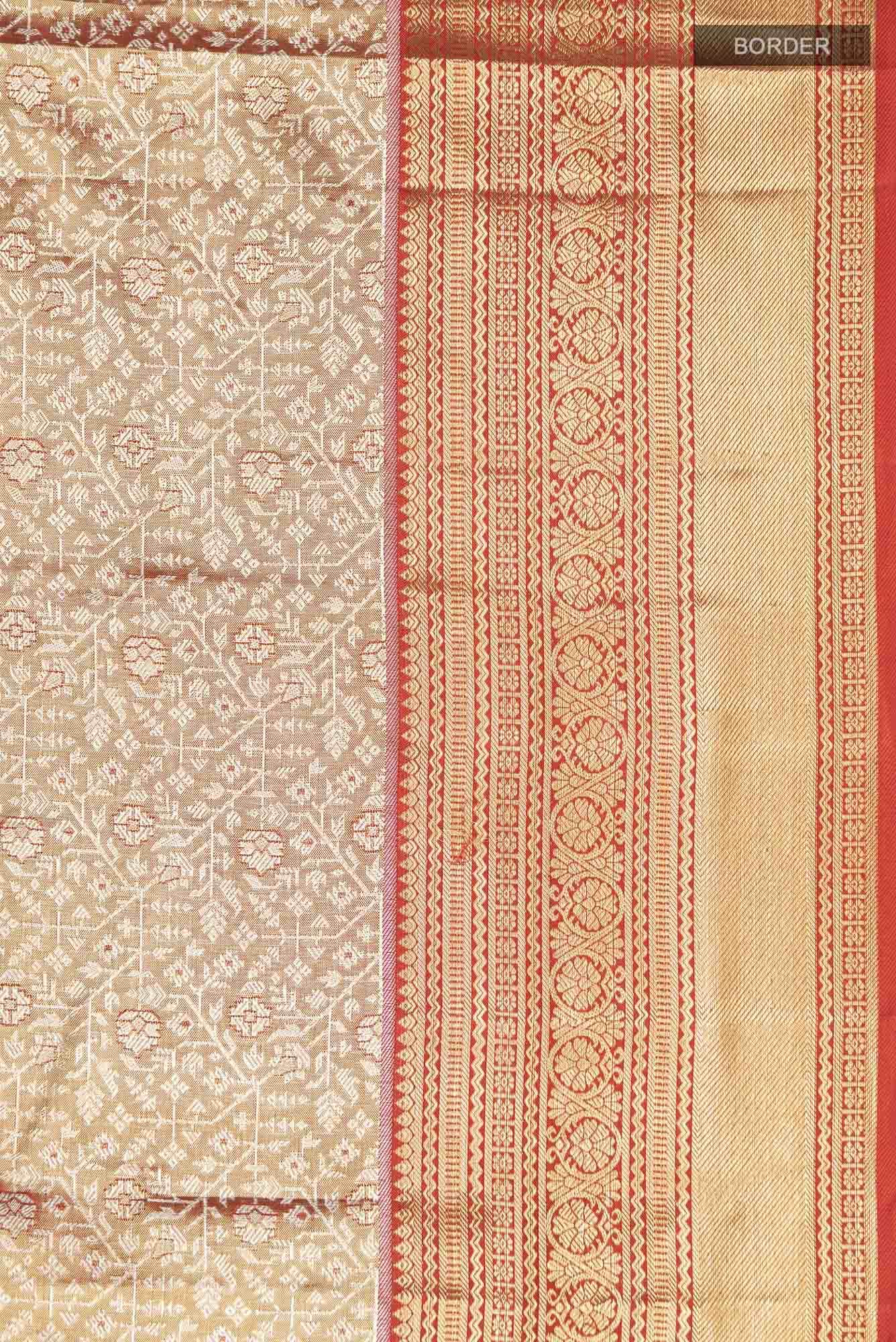 Gold withRed Dual Tone Kanchipuram Tissue Silk Saree