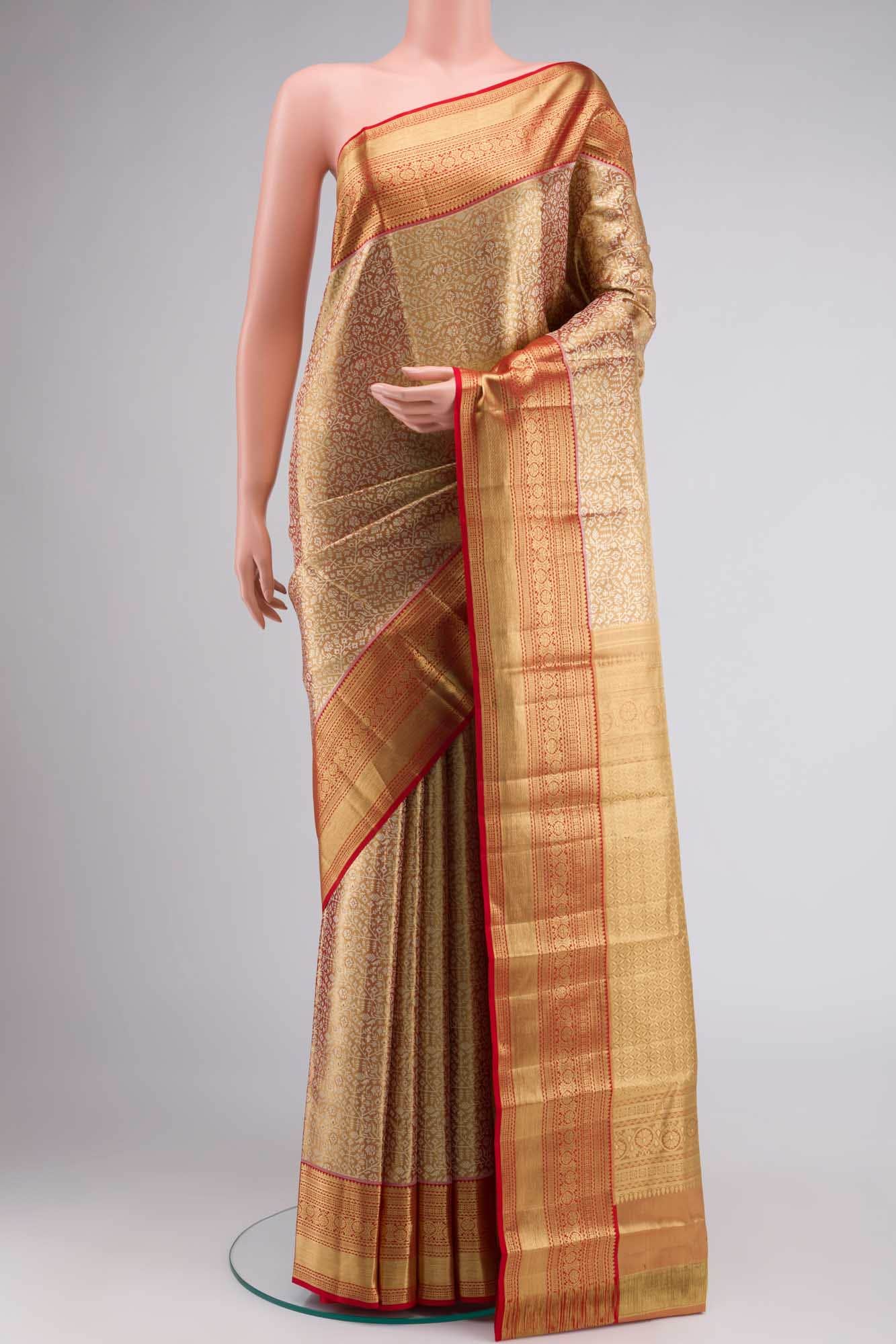 Gold withRed Dual Tone Kanchipuram Tissue Silk Saree