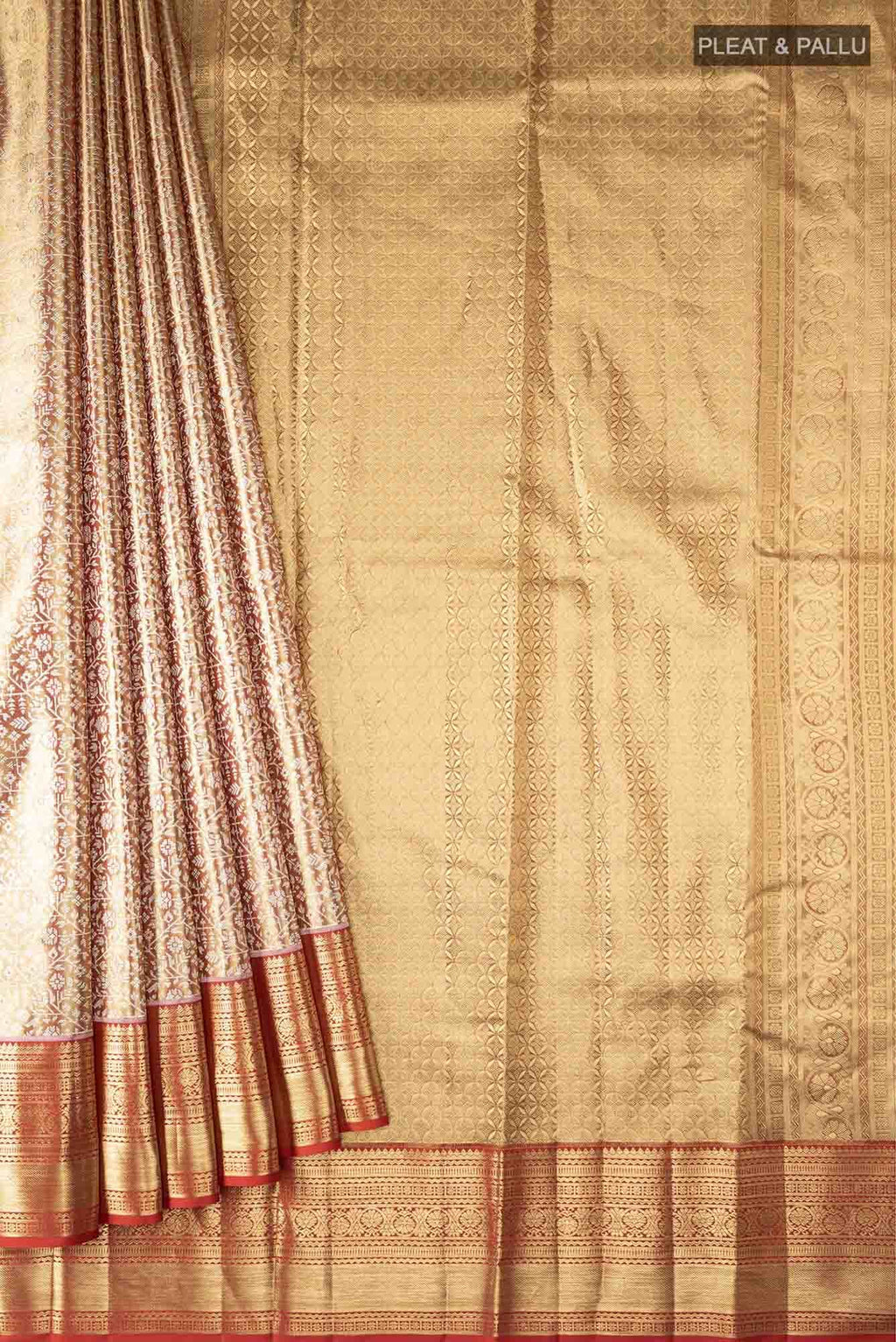 Gold withRed Dual Tone Kanchipuram Tissue Silk Saree
