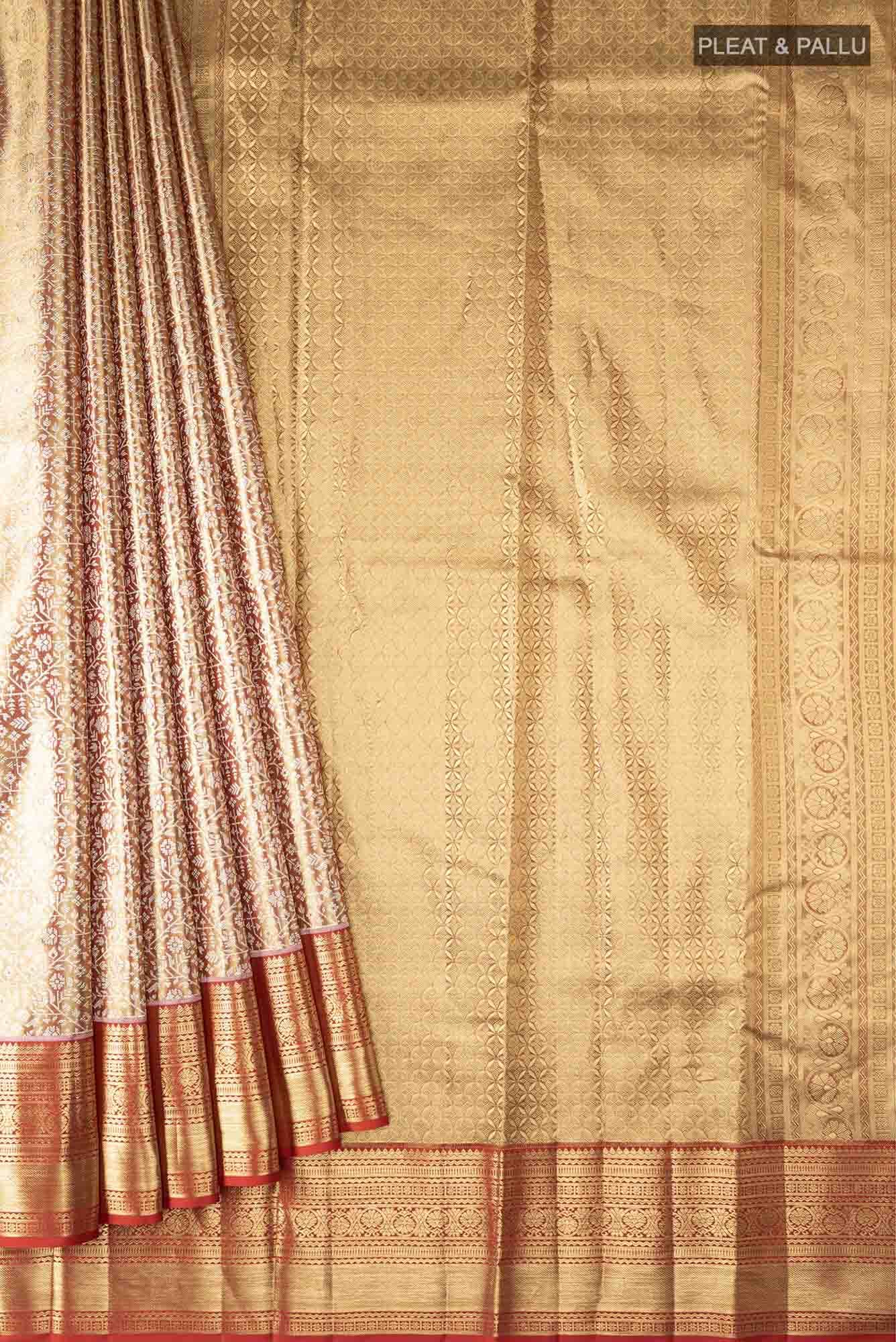 Gold withRed Dual Tone Kanchipuram Tissue Silk Saree