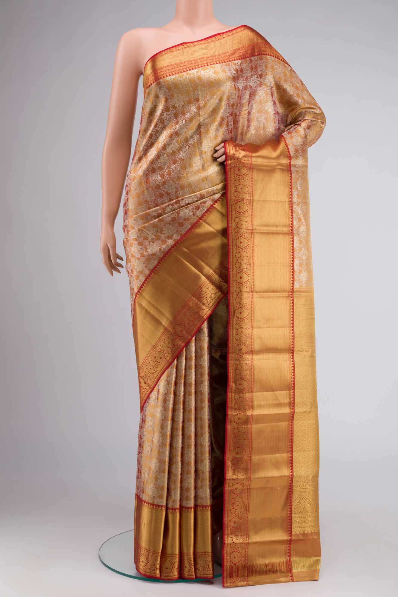 Gold with Red Dual Tone Kanchipuram Tissue Silk Saree