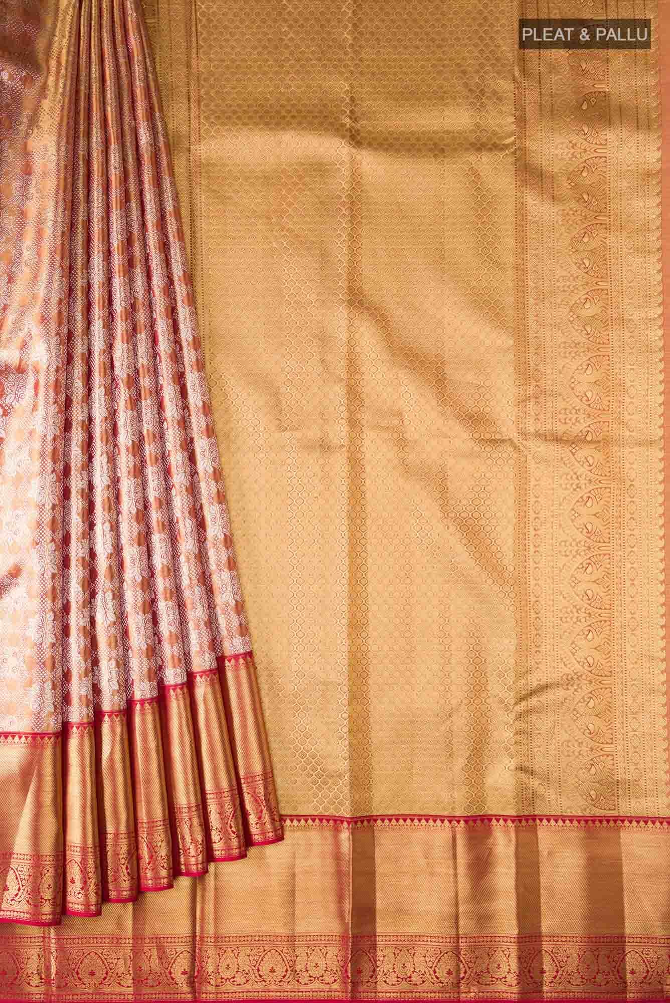 Gold with Red Dual Tone Kanchipuram Tissue Silk Saree
