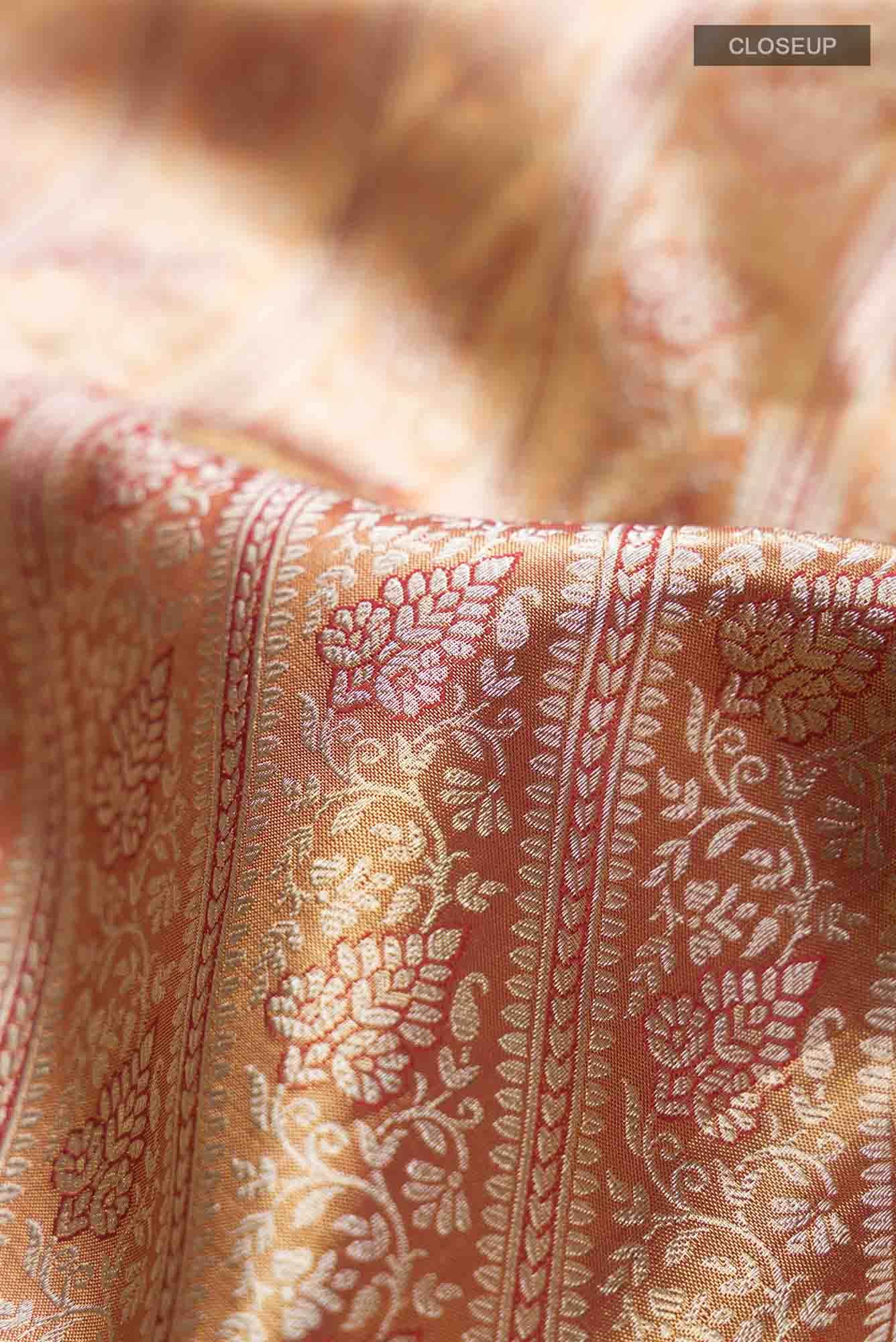 Gold with Red Dual Tone Kanchipuram Tissue Silk Saree