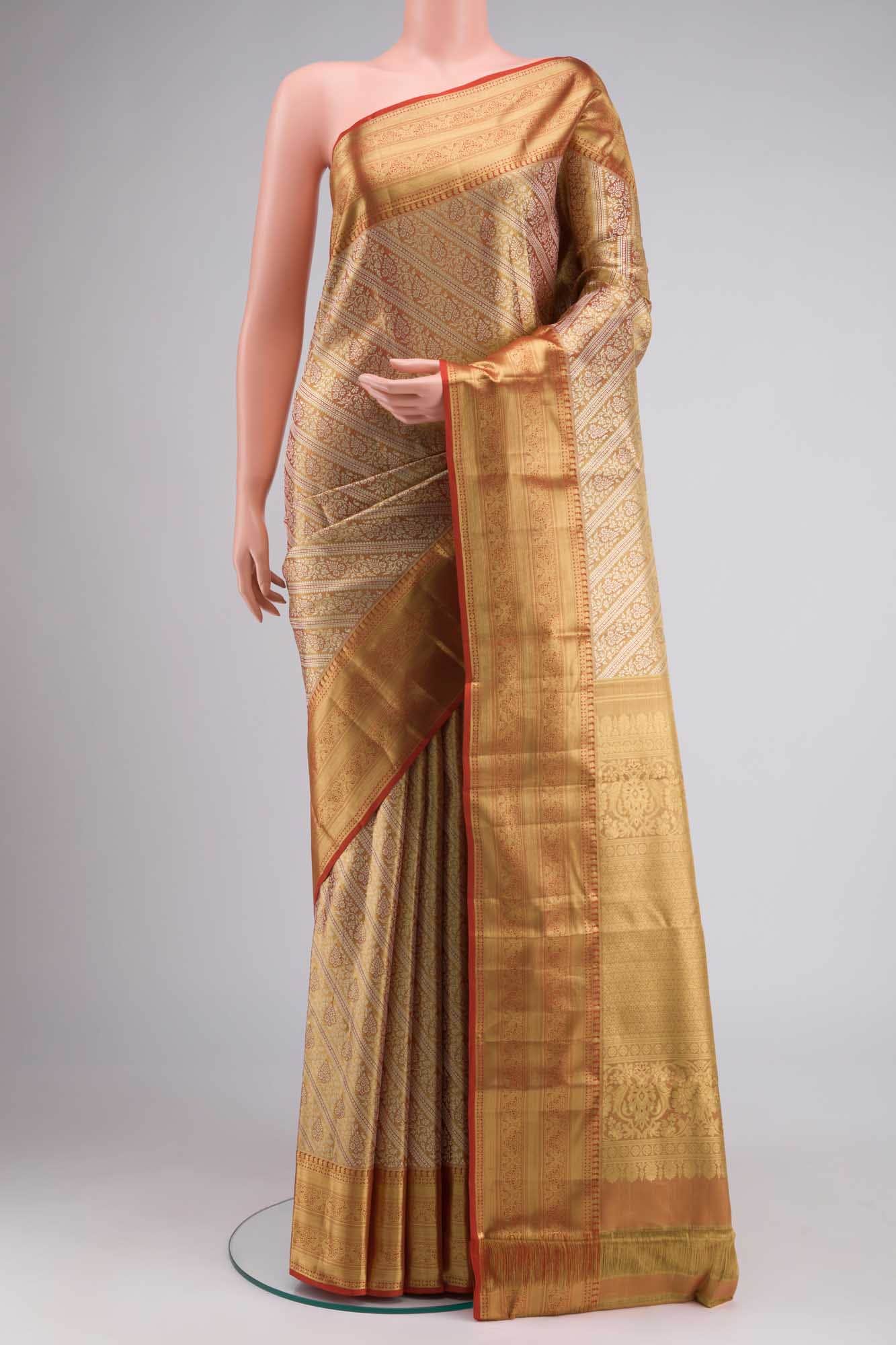 Gold with Red Dual Tone Kanchipuram Tissue Silk Saree
