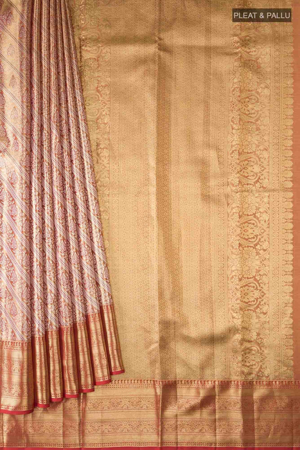 Gold with Red Dual Tone Kanchipuram Tissue Silk Saree