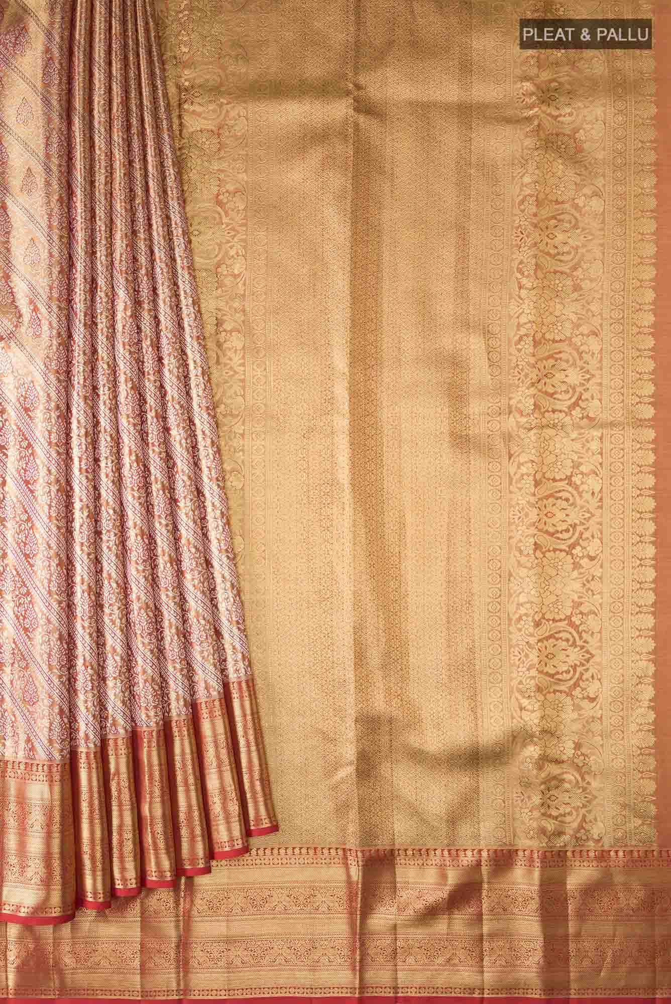 Gold with Red Dual Tone Kanchipuram Tissue Silk Saree