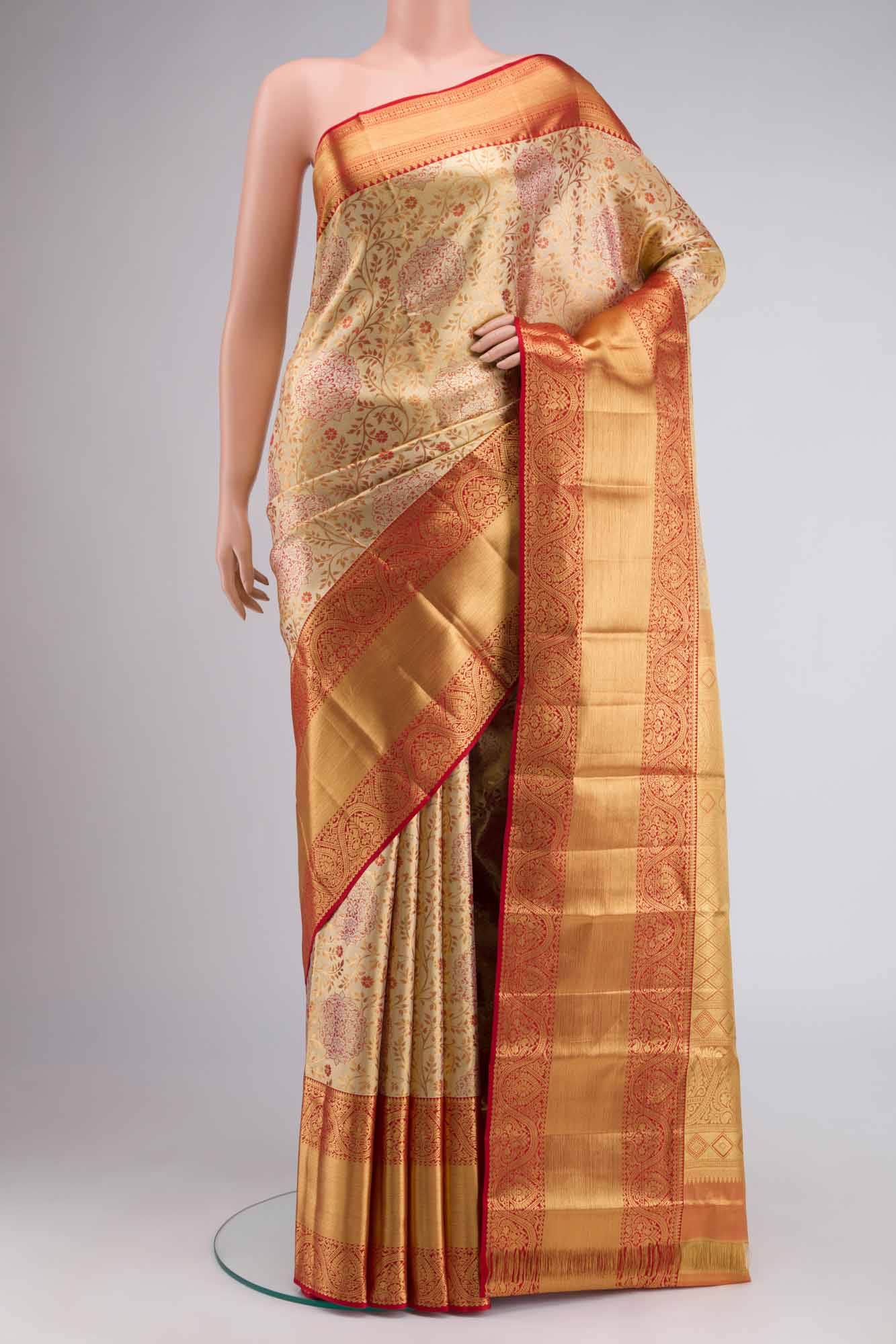 Gold with Red Dual Tone Kanchipuram Tissue Silk Saree