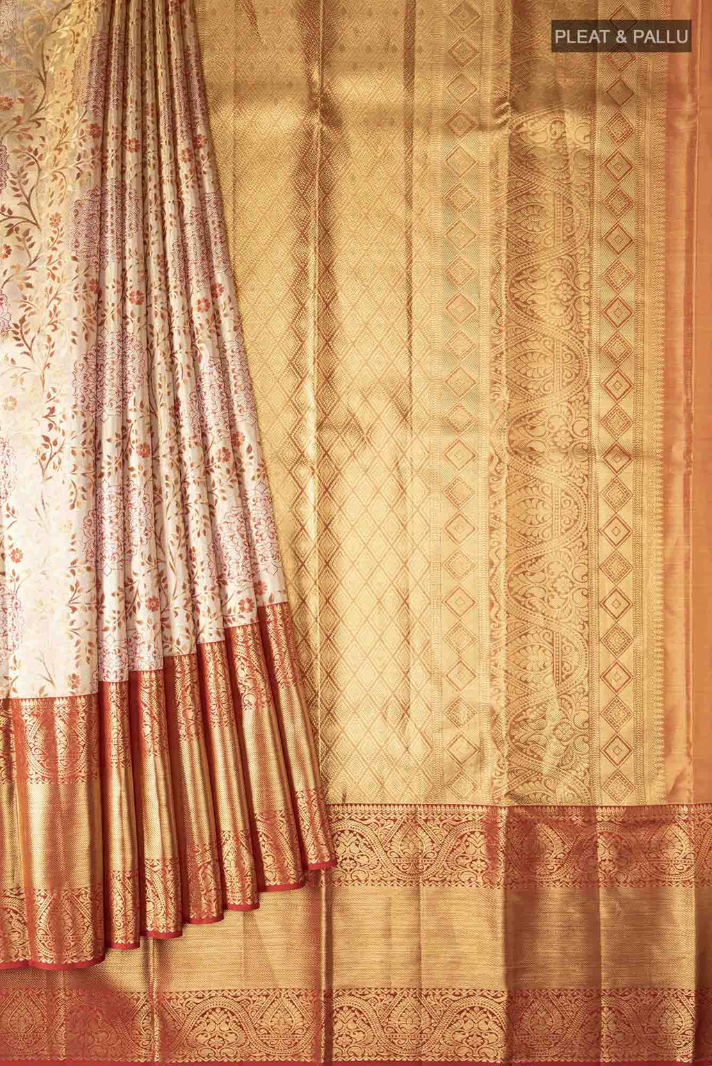 Gold with Red Dual Tone Kanchipuram Tissue Silk Saree