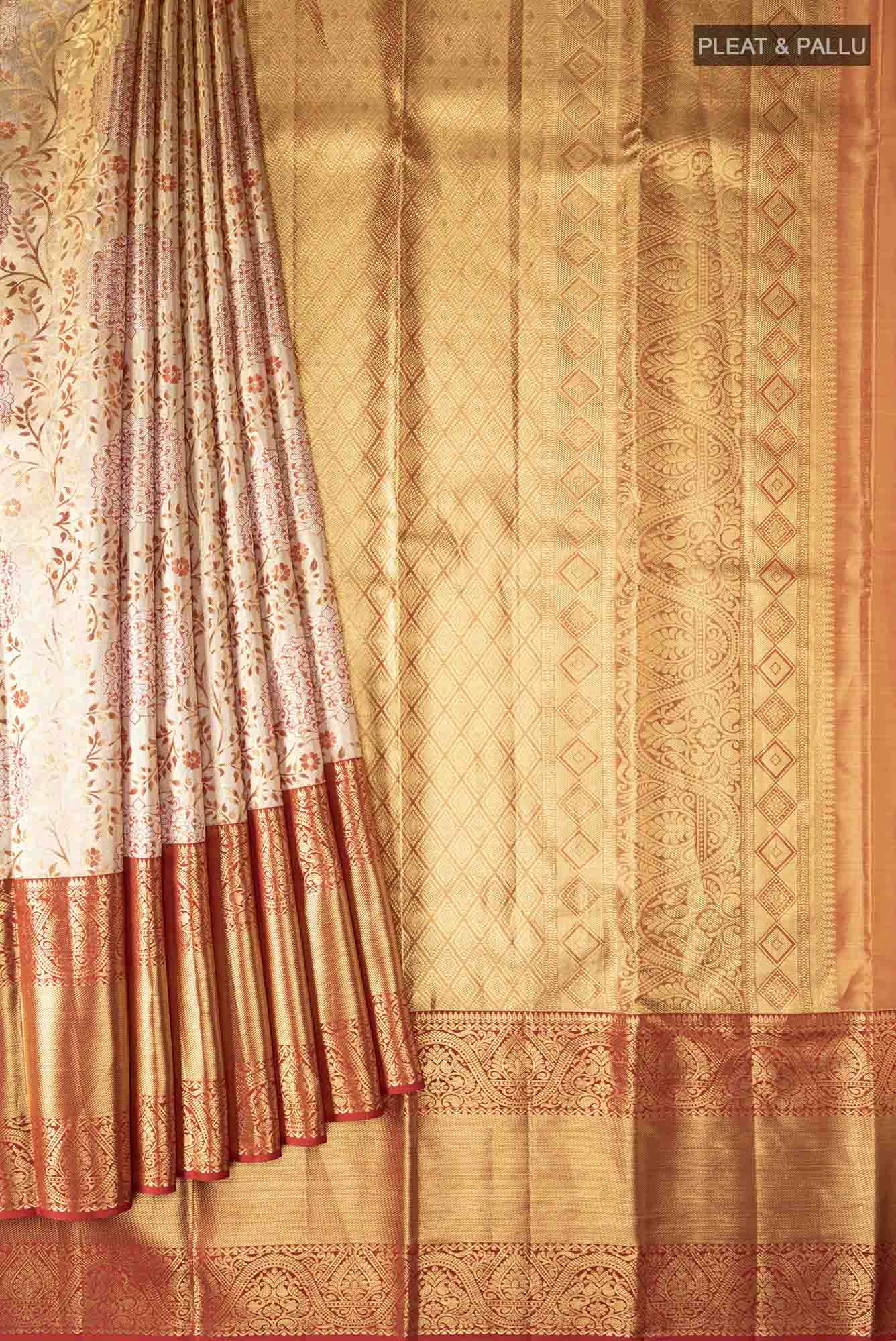Gold with Red Dual Tone Kanchipuram Tissue Silk Saree