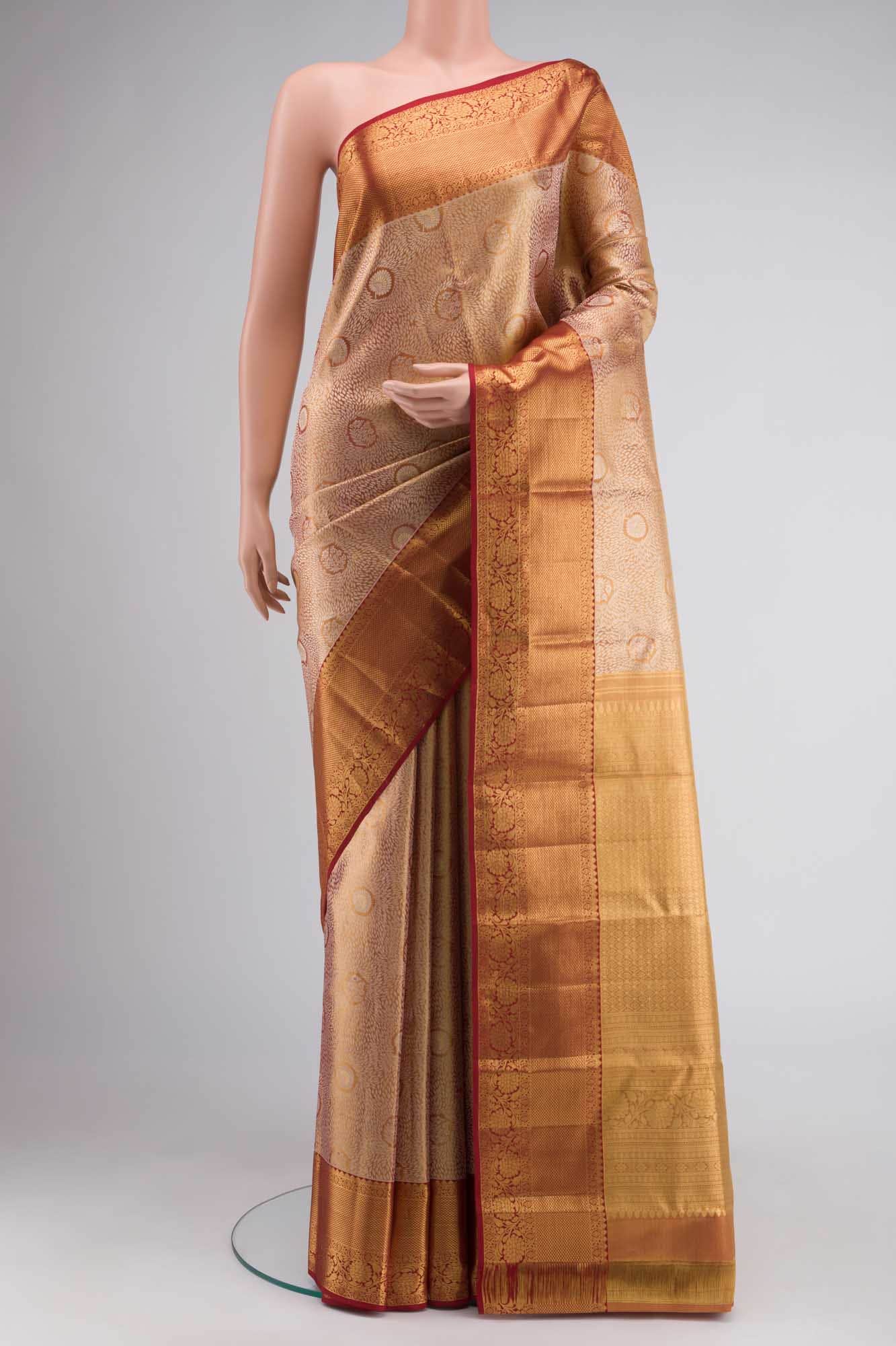 Gold with Red Dual Tone Kanchipuram Tissue Silk Saree