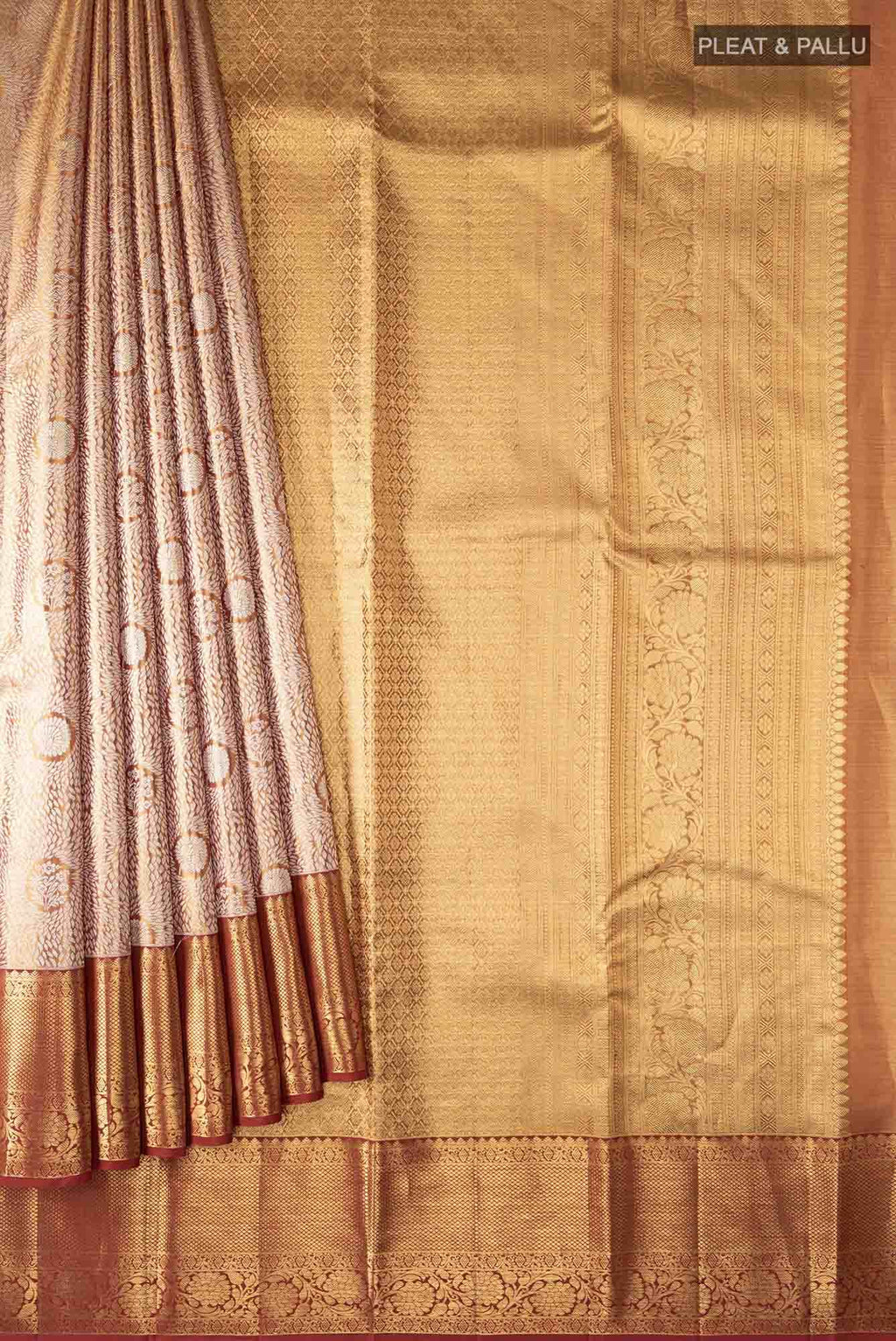 Gold with Red Dual Tone Kanchipuram Tissue Silk Saree
