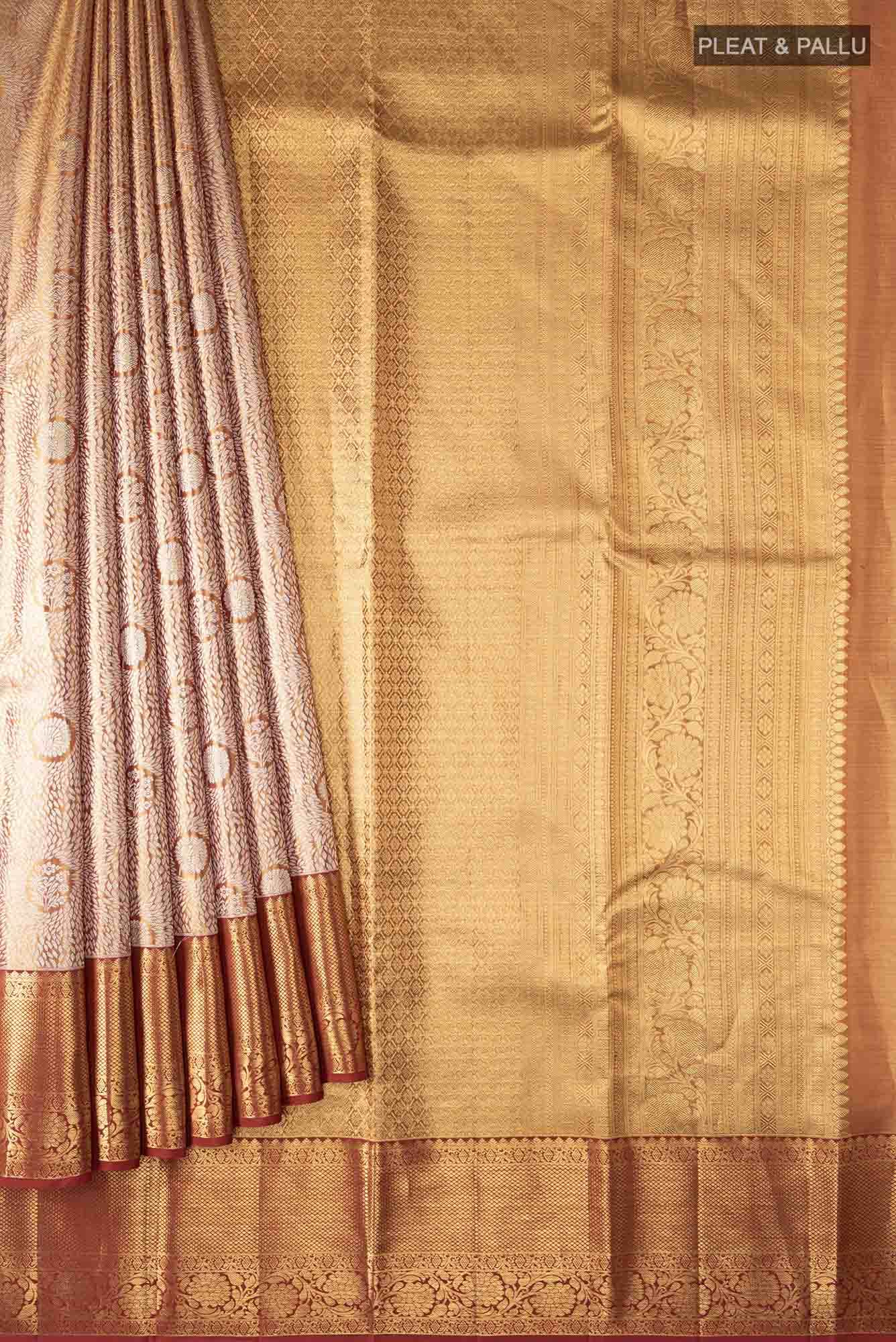 Gold with Red Dual Tone Kanchipuram Tissue Silk Saree