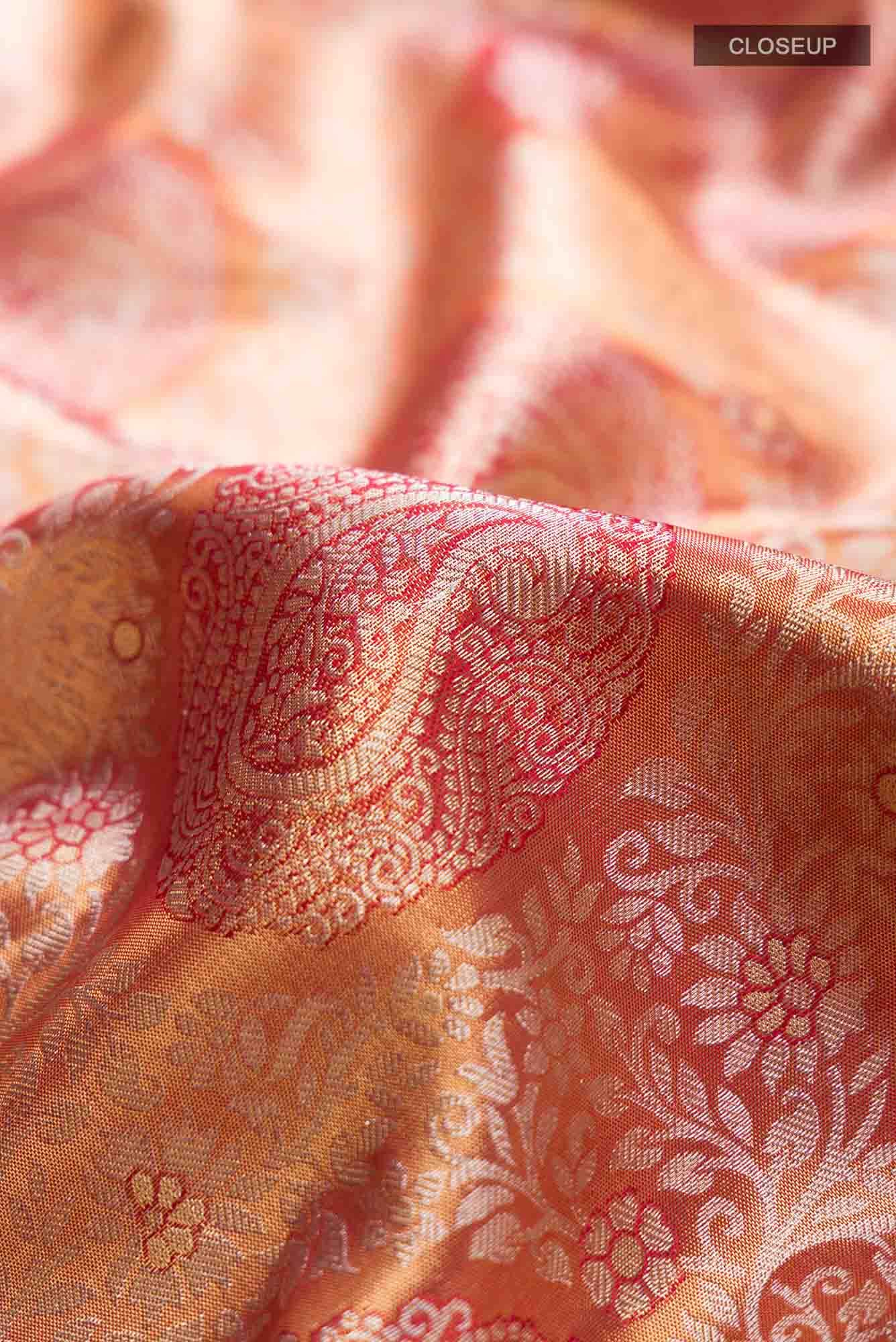 Gold withRed Dual Tone Kanchipuram Tissue Silk Saree