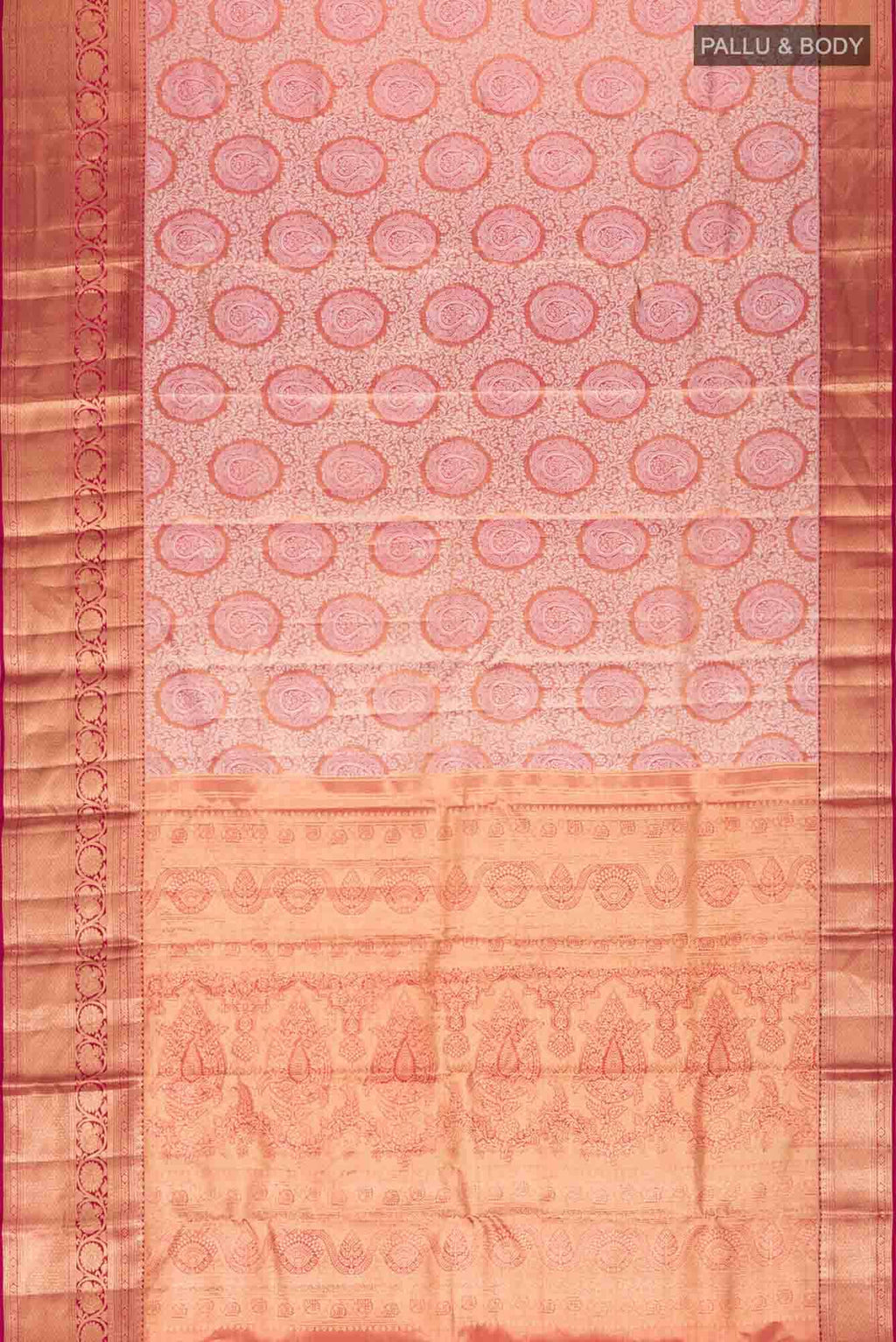 Gold withRed Dual Tone Kanchipuram Tissue Silk Saree
