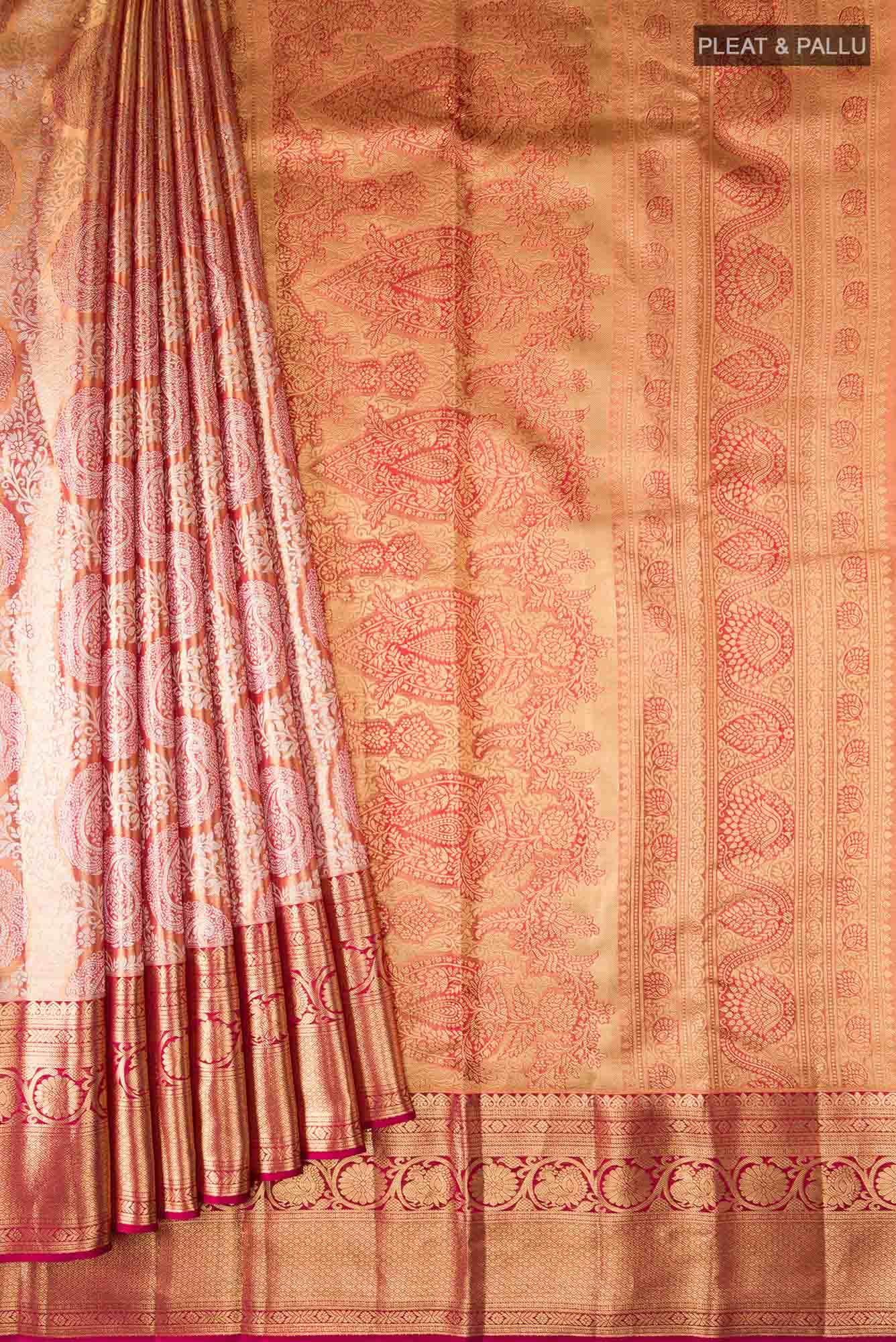 Gold withRed Dual Tone Kanchipuram Tissue Silk Saree
