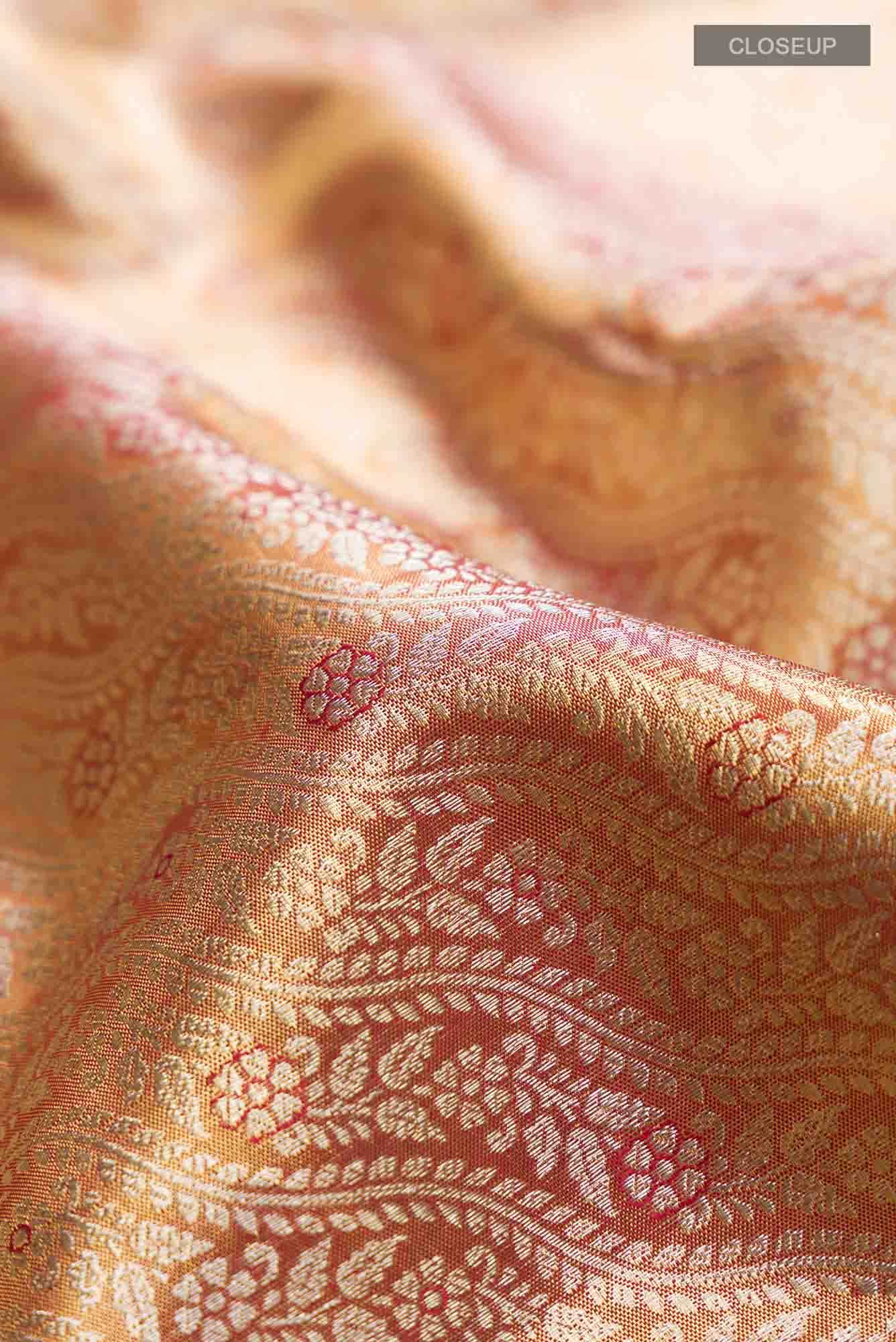 Gold with Red Dual Tone Kanchipuram Tissue Silk Saree