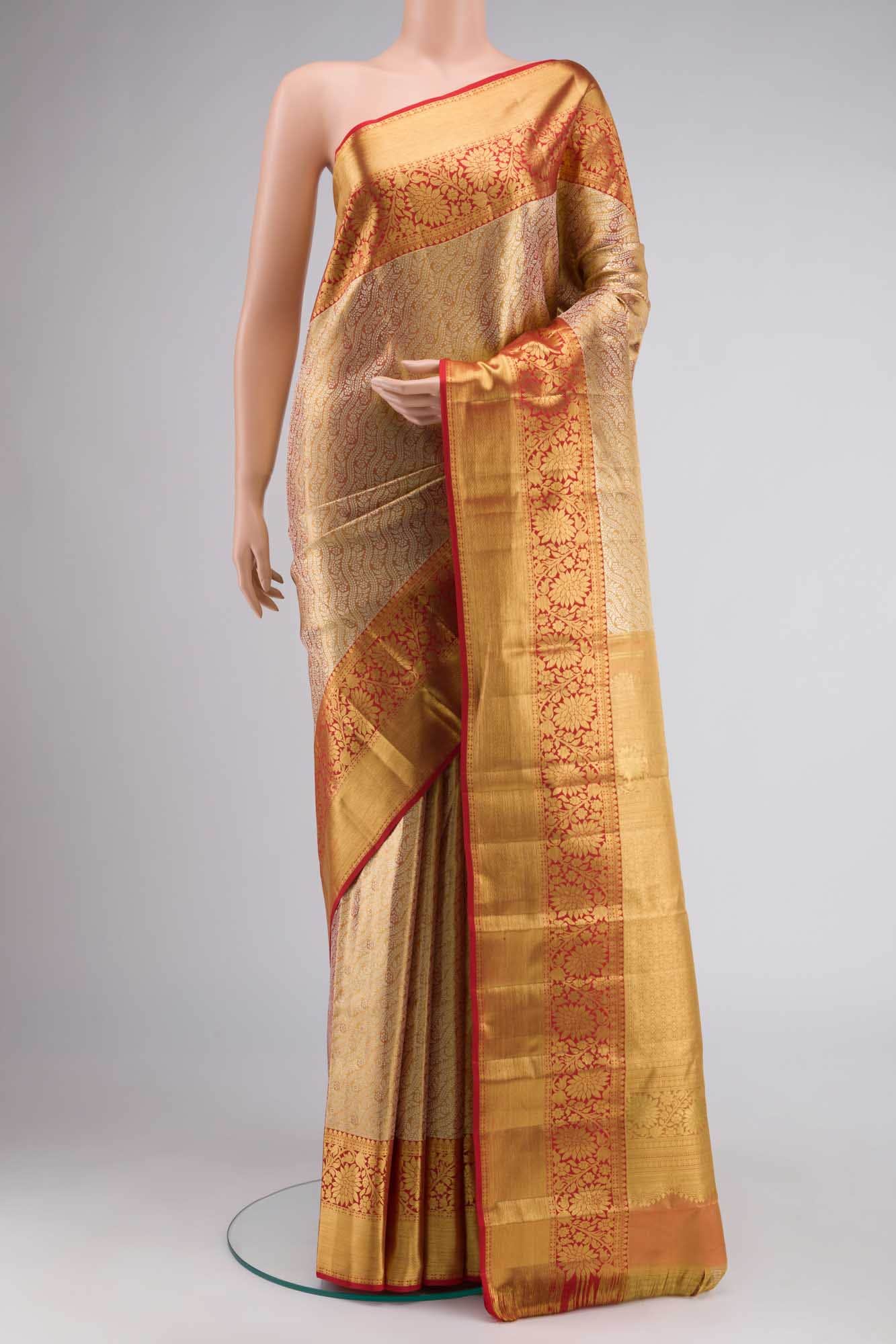 Gold with Red Dual Tone Kanchipuram Tissue Silk Saree