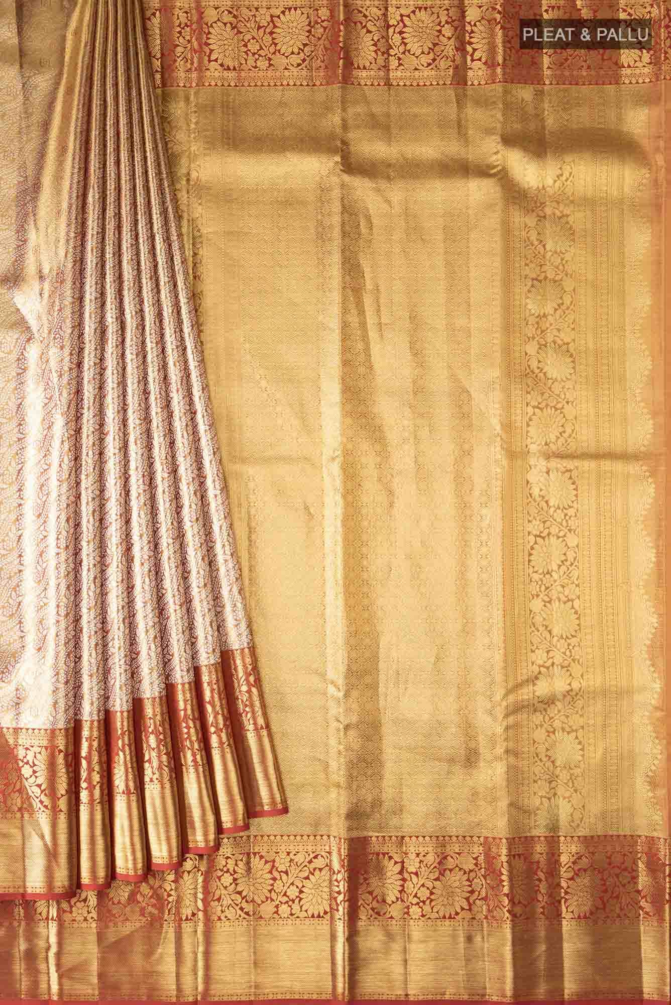Gold with Red Dual Tone Kanchipuram Tissue Silk Saree