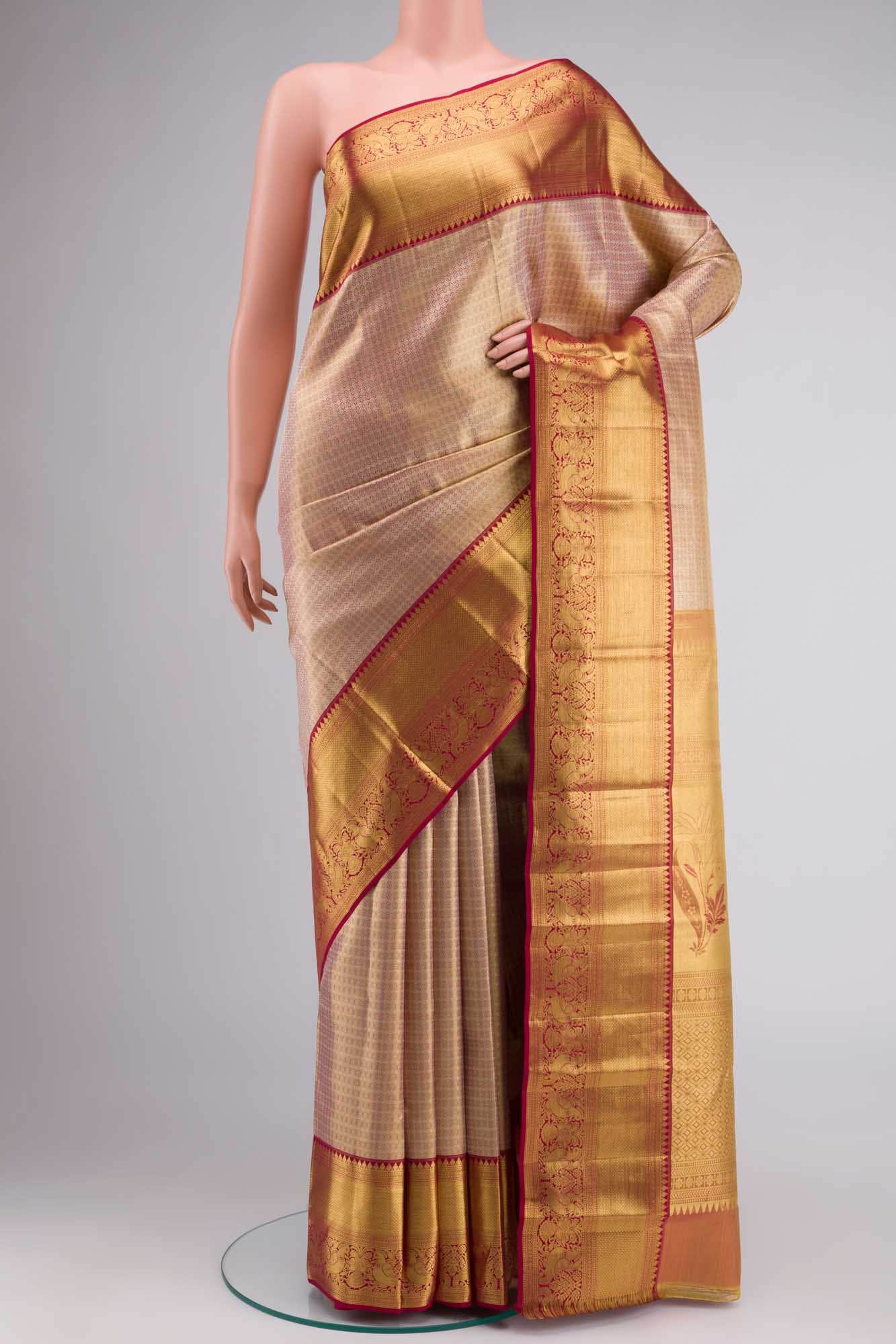 Gold with Maroon Dual Tone Kanchipuram Tissue Silk Saree