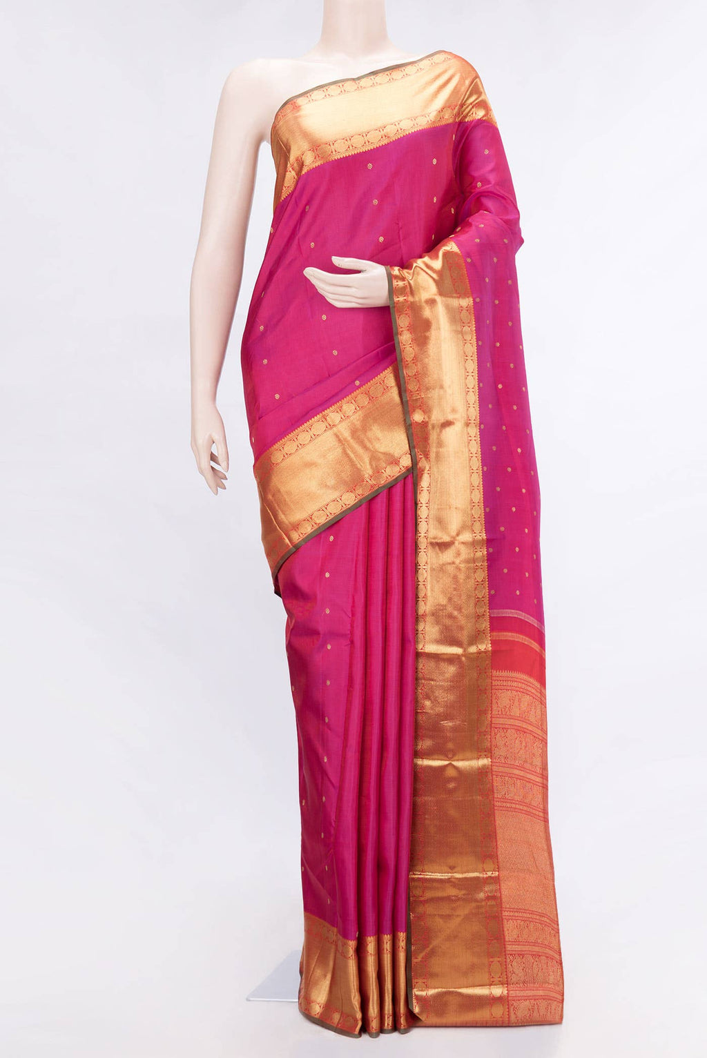Pure Silk Pure Zari Rani Pink Dual Tone Kanchipuram Saree