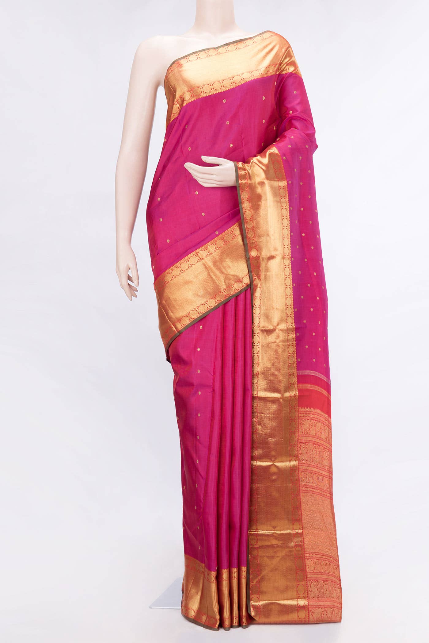 Pure Silk Pure Zari Rani Pink Dual Tone Kanchipuram Saree