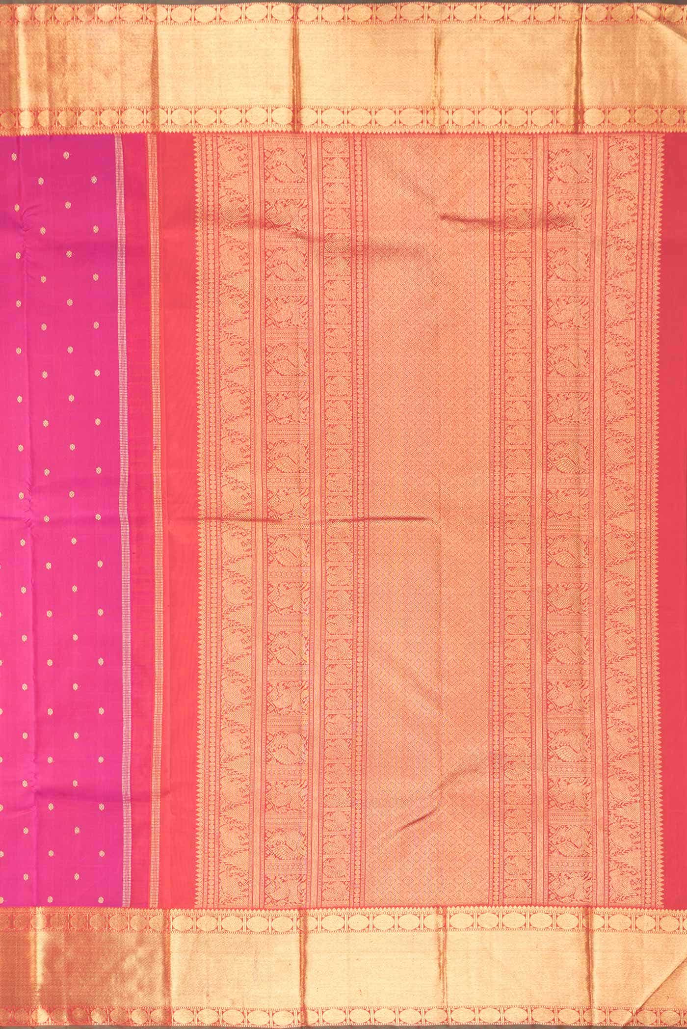 Pure Silk Pure Zari Rani Pink Dual Tone Kanchipuram Saree