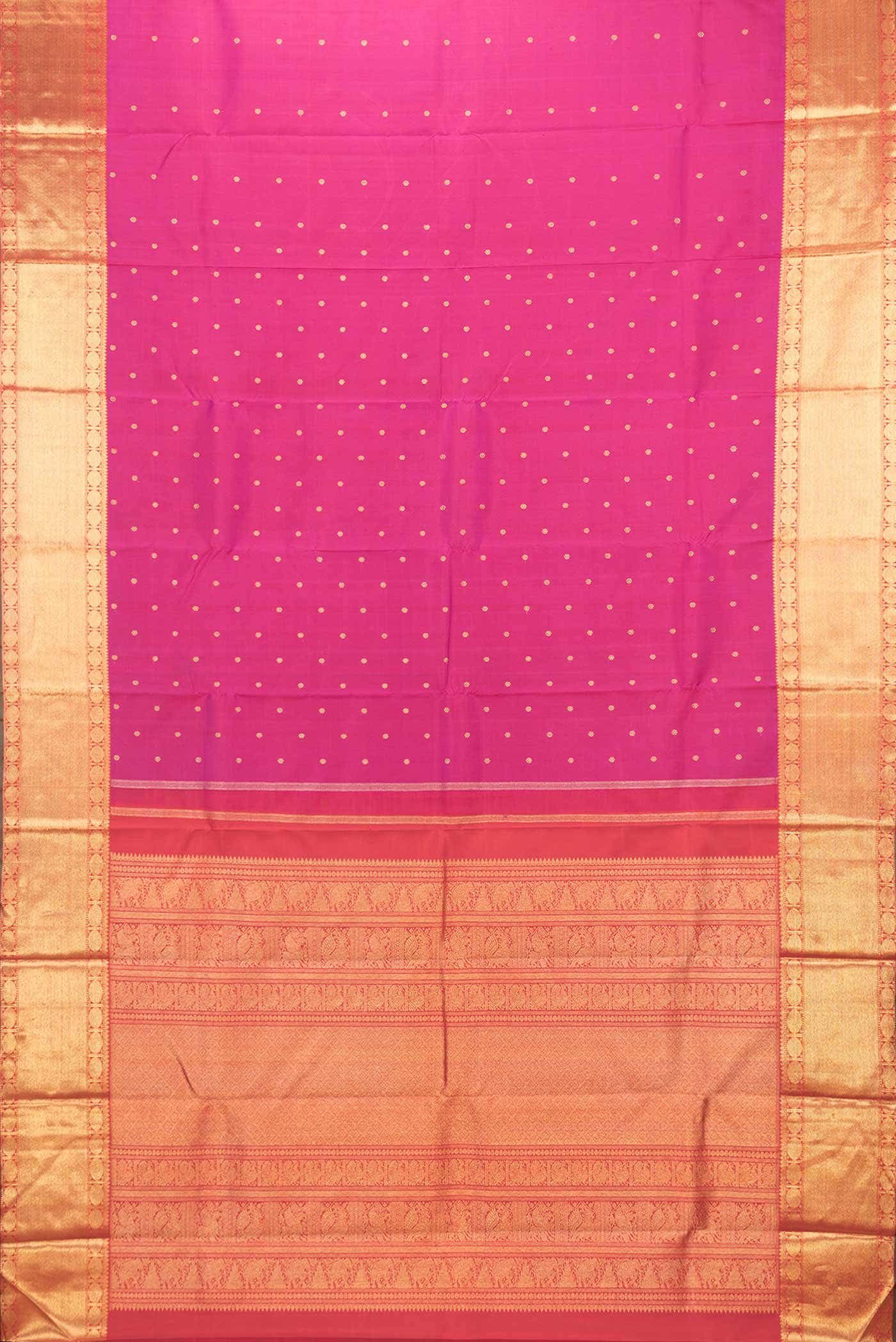 Pure Silk Pure Zari Rani Pink Dual Tone Kanchipuram Saree