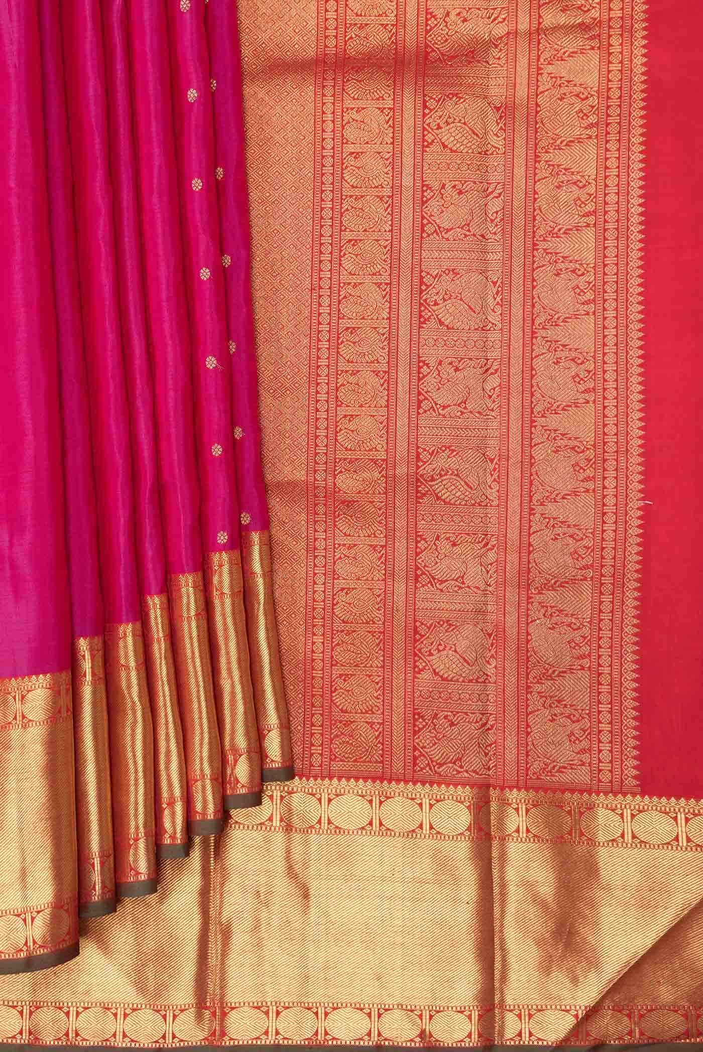 Pure Silk Pure Zari Rani Pink Dual Tone Kanchipuram Saree
