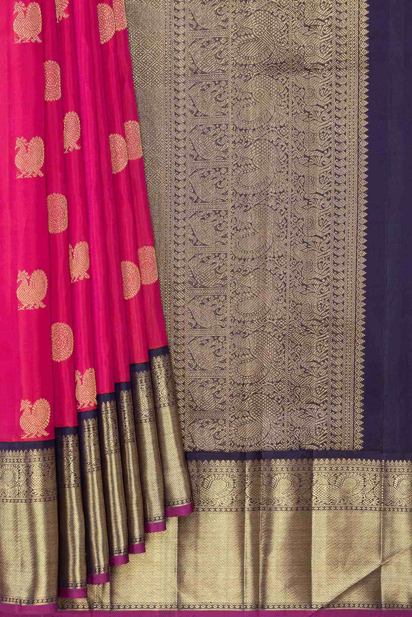 Pure Silk Pure Zari Pink Dual Tone Kanchipuram Saree