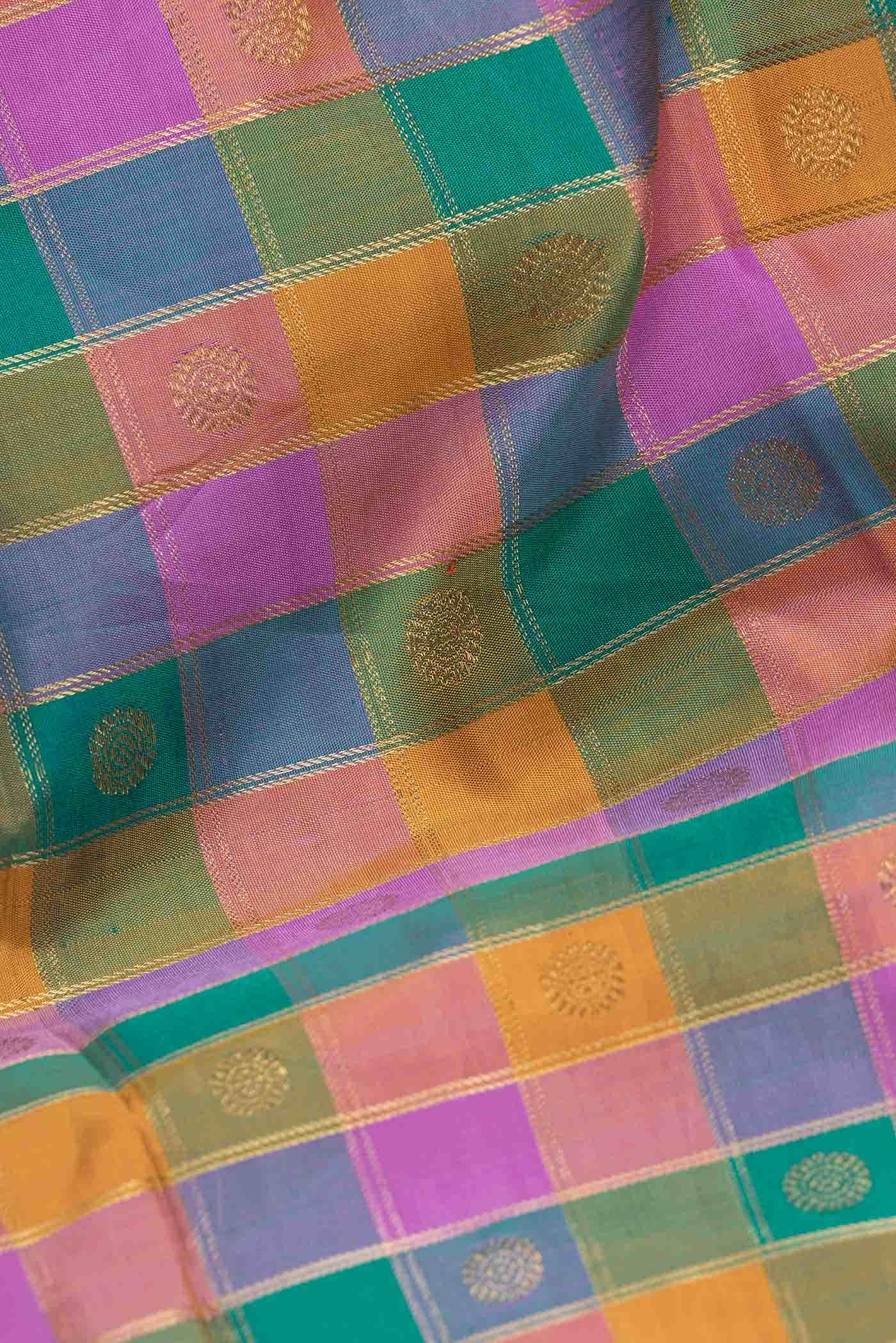 Pure Silk Pure Zari Yellow  Peach and Lavender Dual Tone Kanchipuram Saree