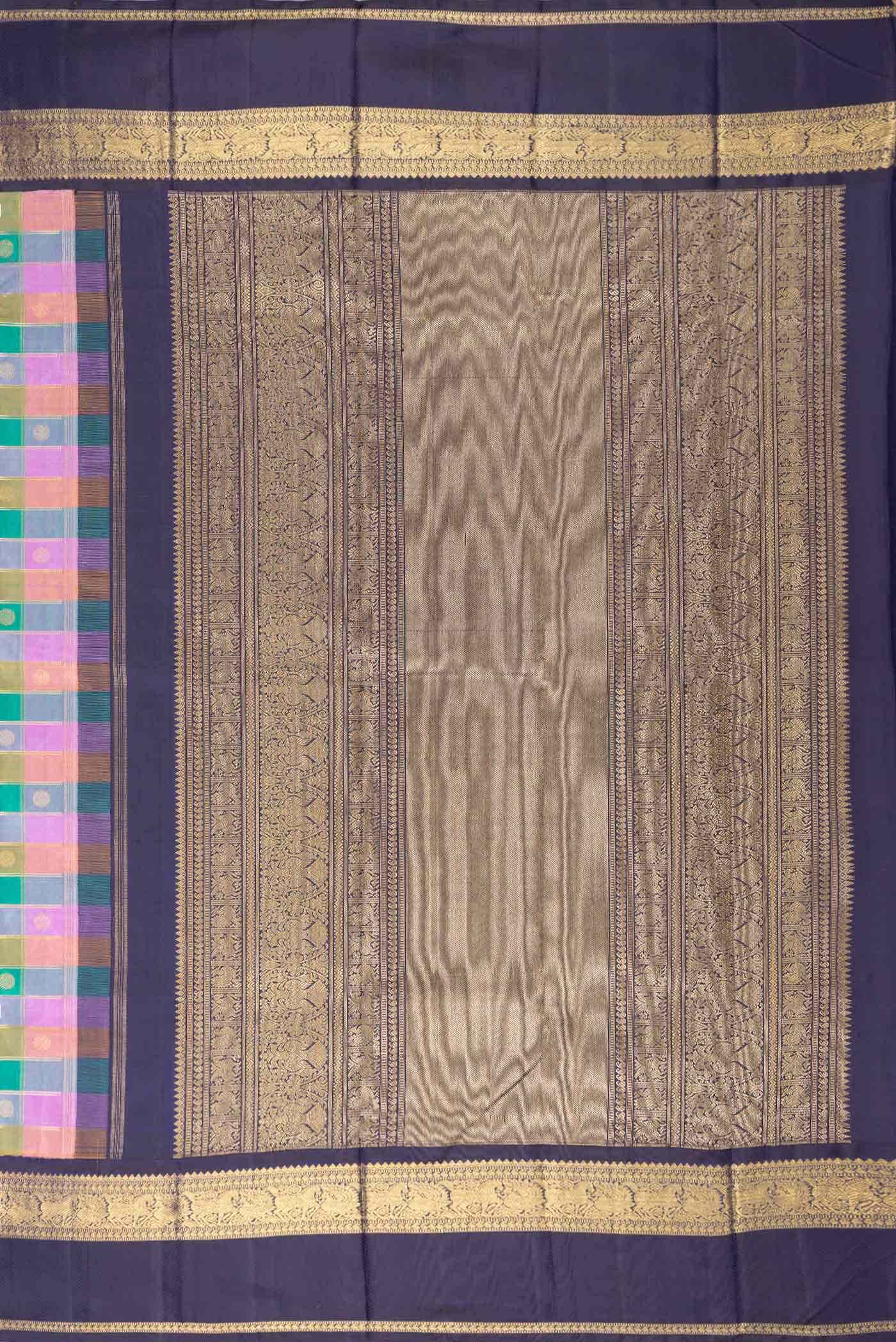 Pure Silk Pure Zari Yellow  Peach and Lavender Dual Tone Kanchipuram Saree