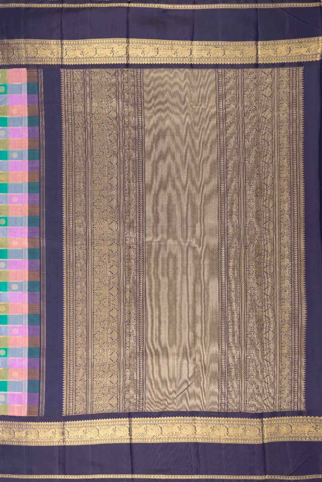 Pure Silk Pure Zari Yellow  Peach and Lavender Dual Tone Kanchipuram Saree