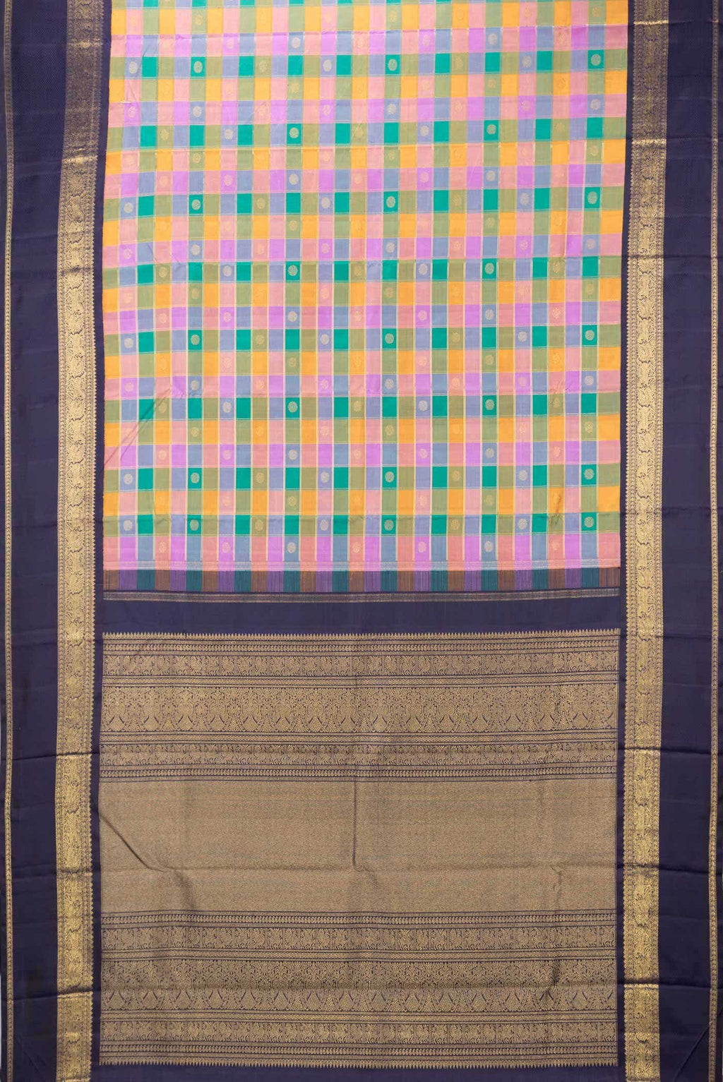 Pure Silk Pure Zari Yellow  Peach and Lavender Dual Tone Kanchipuram Saree