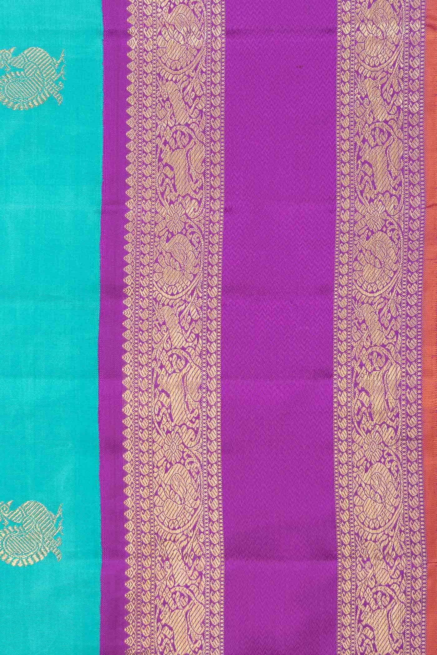 Pure Silk Pure Zari Sky Blue Dual Tone Kanchipuram Saree