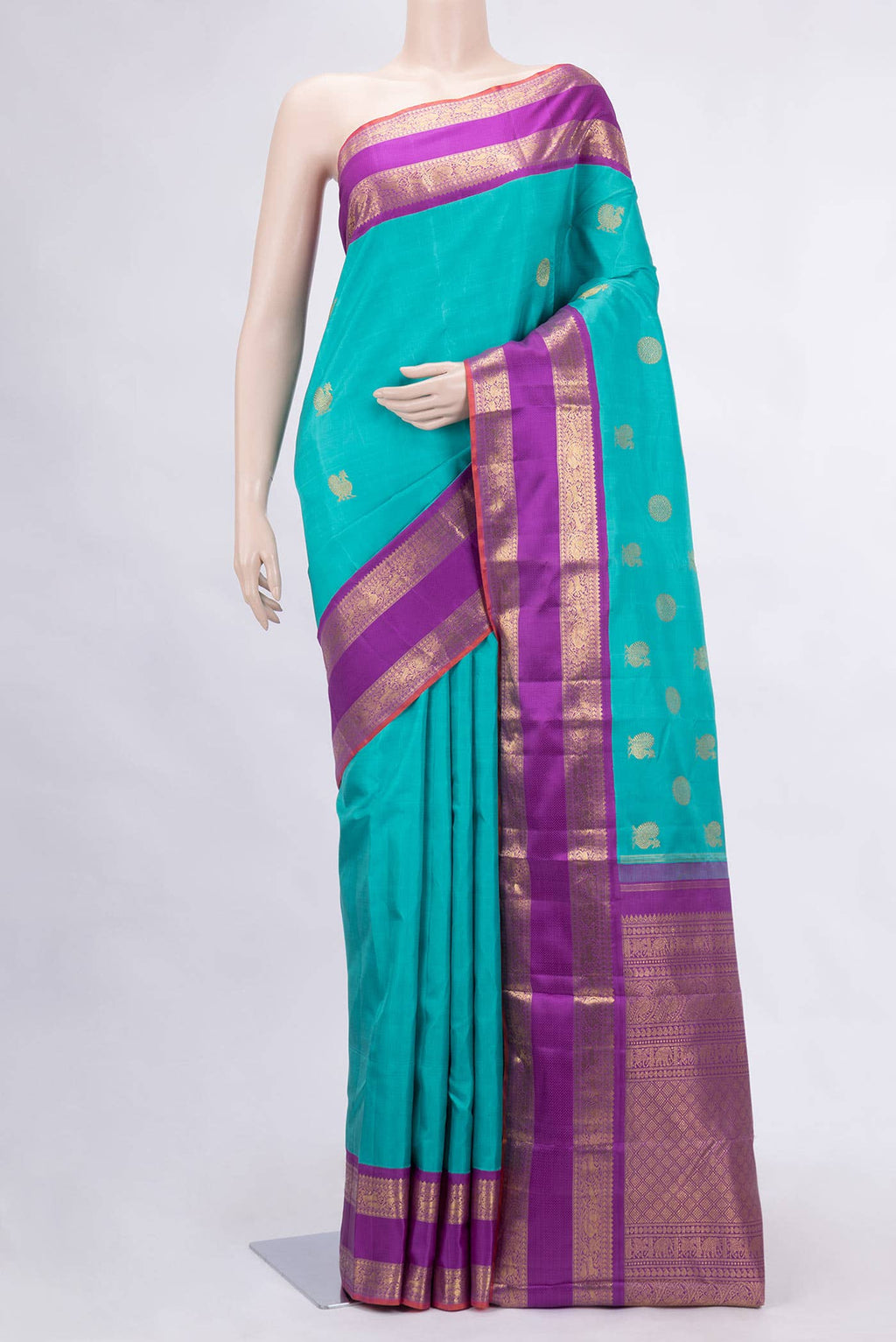Pure Silk Pure Zari Sky Blue Dual Tone Kanchipuram Saree