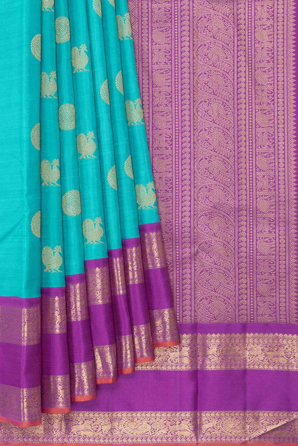 Pure Silk Pure Zari Sky Blue Dual Tone Kanchipuram Saree