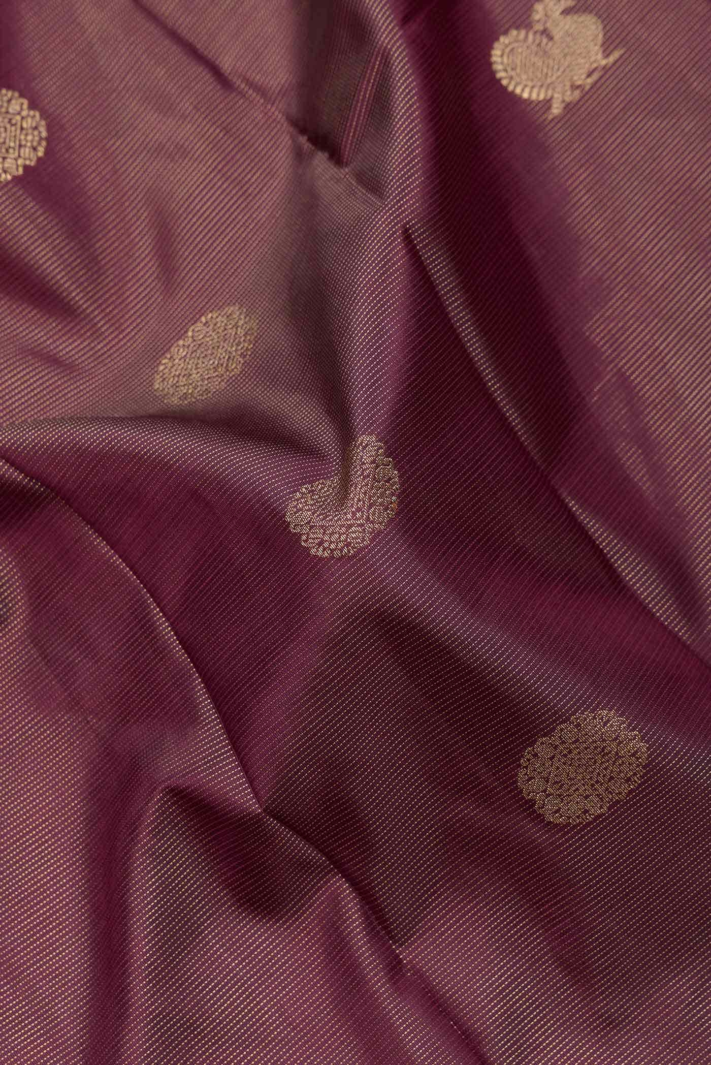 Pure Silk Pure Zari Burgundy Dual Tone Kanchipuram Saree