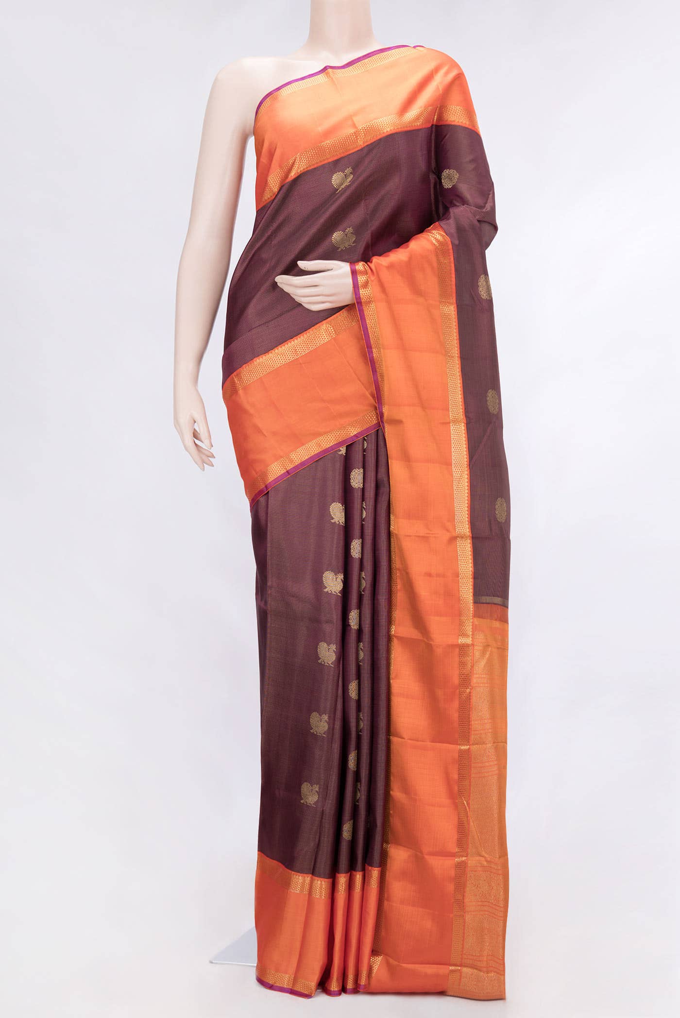 Pure Silk Pure Zari Burgundy Dual Tone Kanchipuram Saree