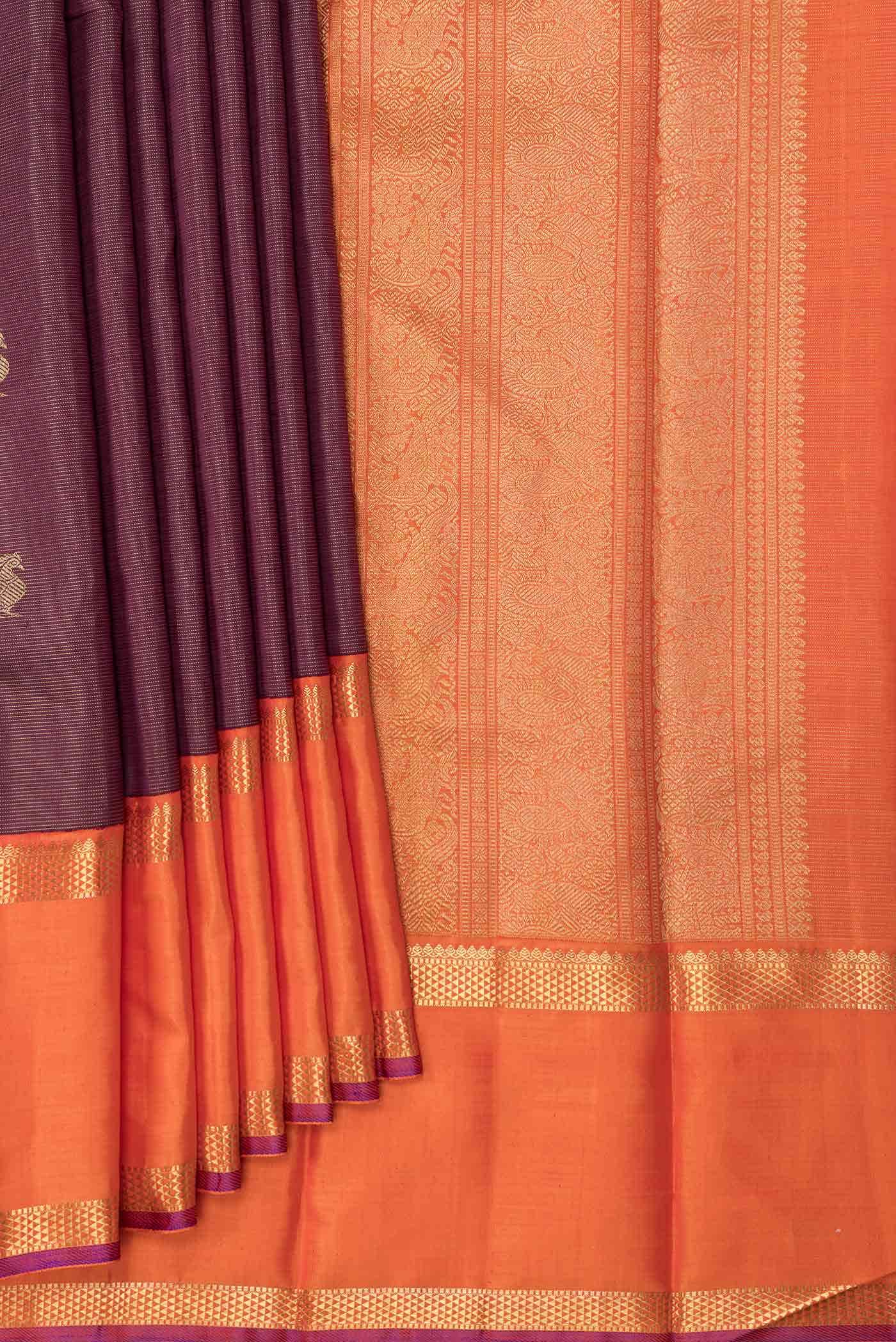 Pure Silk Pure Zari Burgundy Dual Tone Kanchipuram Saree