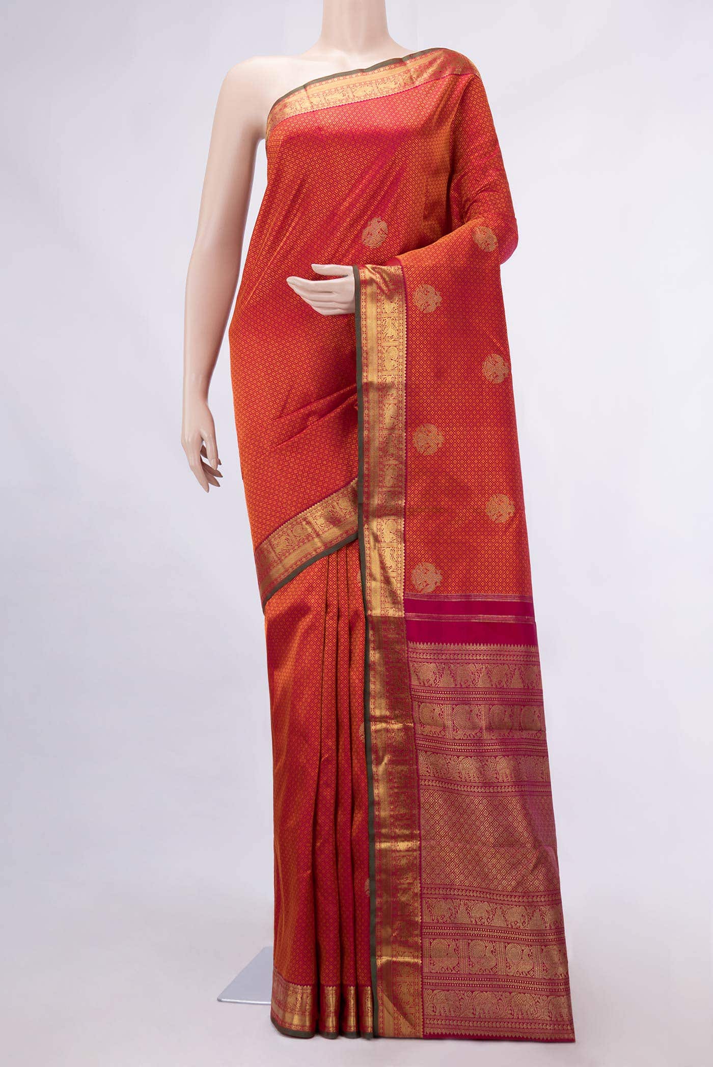 Pure Silk Pure Zari Dark Pink Dual Tone Kanchipuram Saree