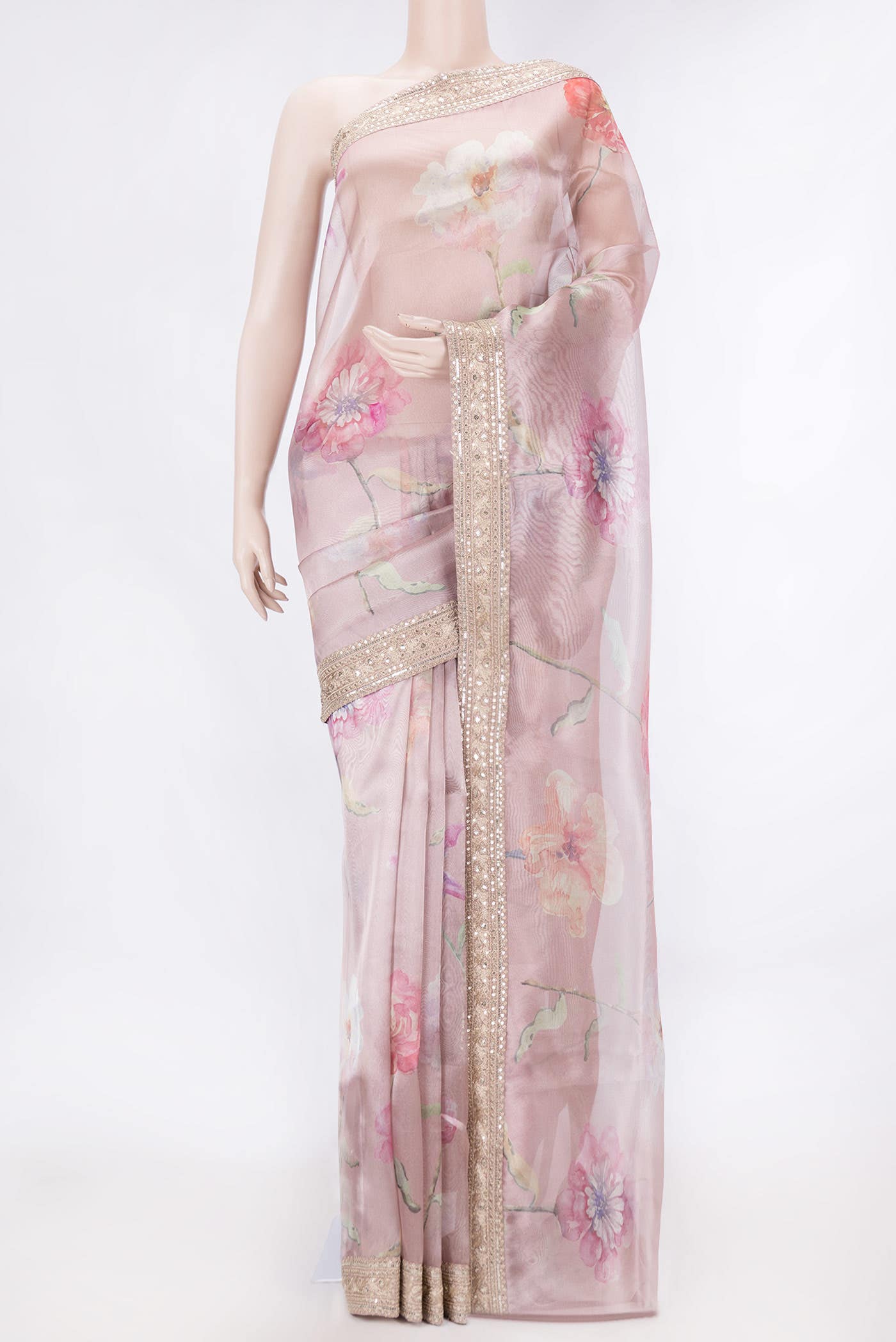 Rose Gold Dual Tone Organza Silk Saree