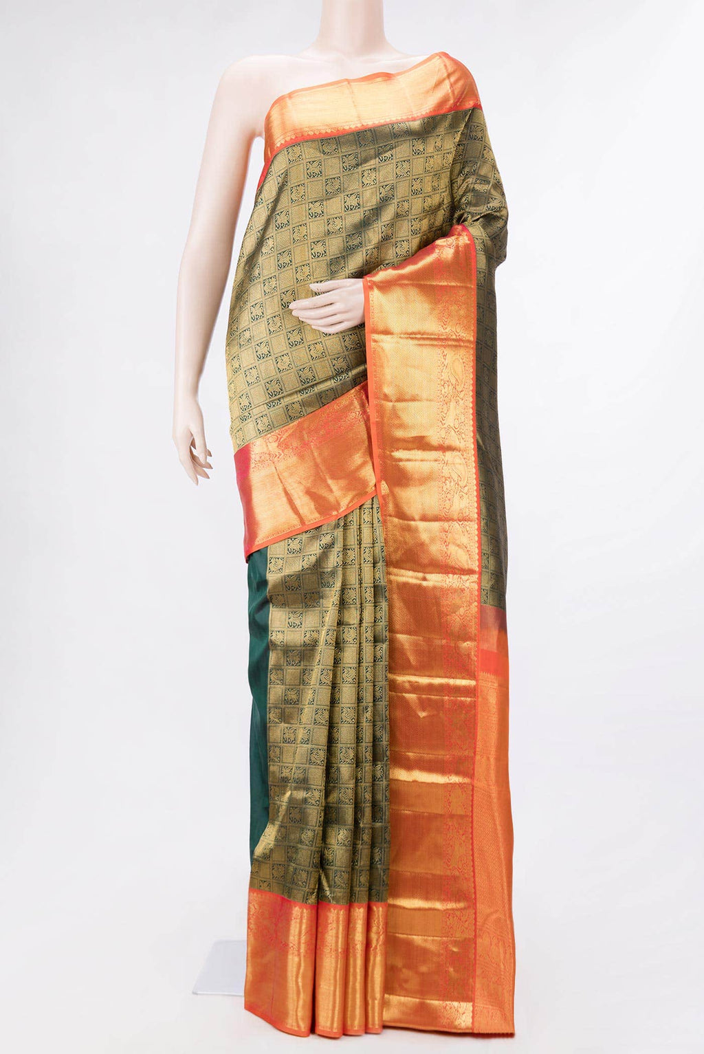 Bottle Green Dual Tone Kanchipuram Silk Saree