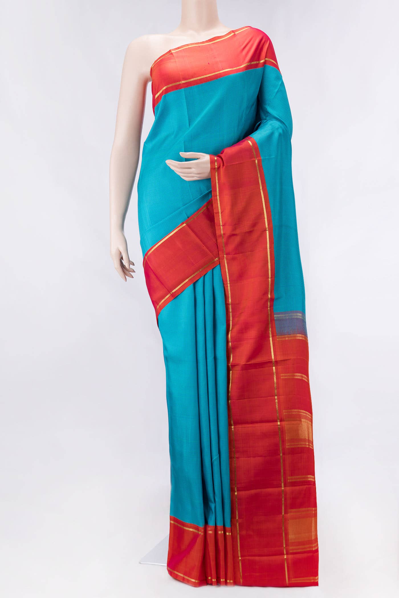 Pure Silk Pure Zari Sky Blue Dual Tone Kanchipuram Saree